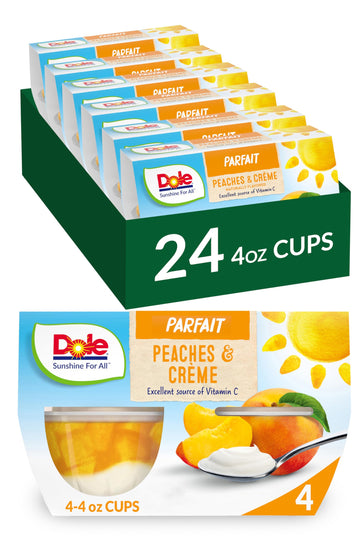 Dole Fruit Bowls Low Fat Peaches & Creme Parfait Snacks, 4.3Oz 24 Total Cups, Gluten & Dairy Free, Bulk Lunch Snacks For Kids &