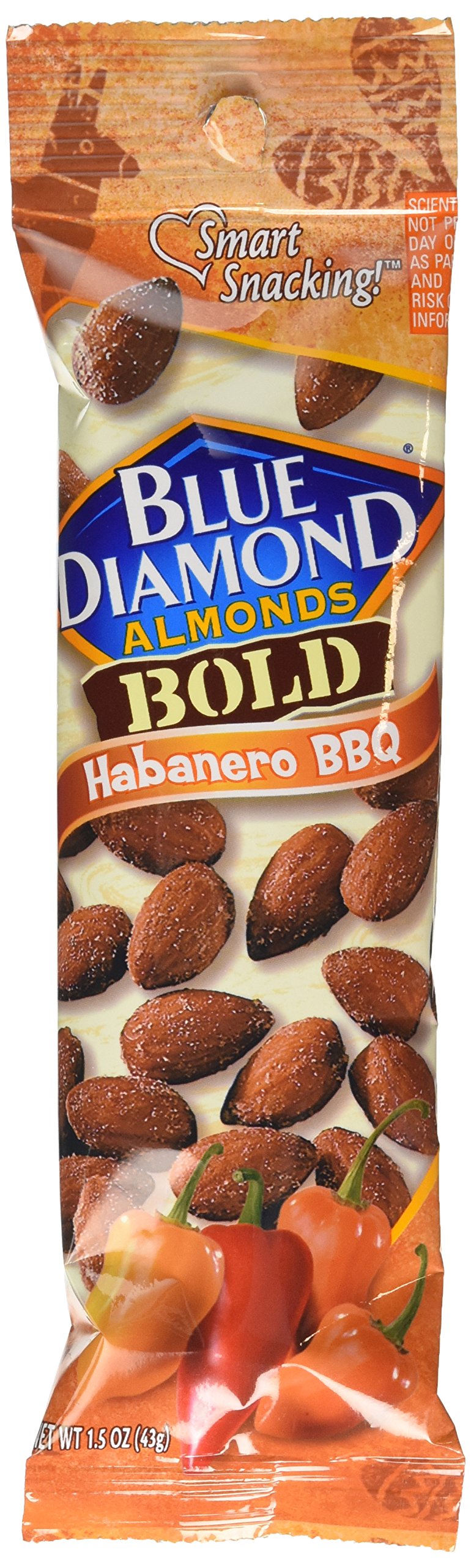 Blue Diamond Bold Almonds, Habanero Bbq, 1.5 Oz Tubes, 12 Tubes Each Box