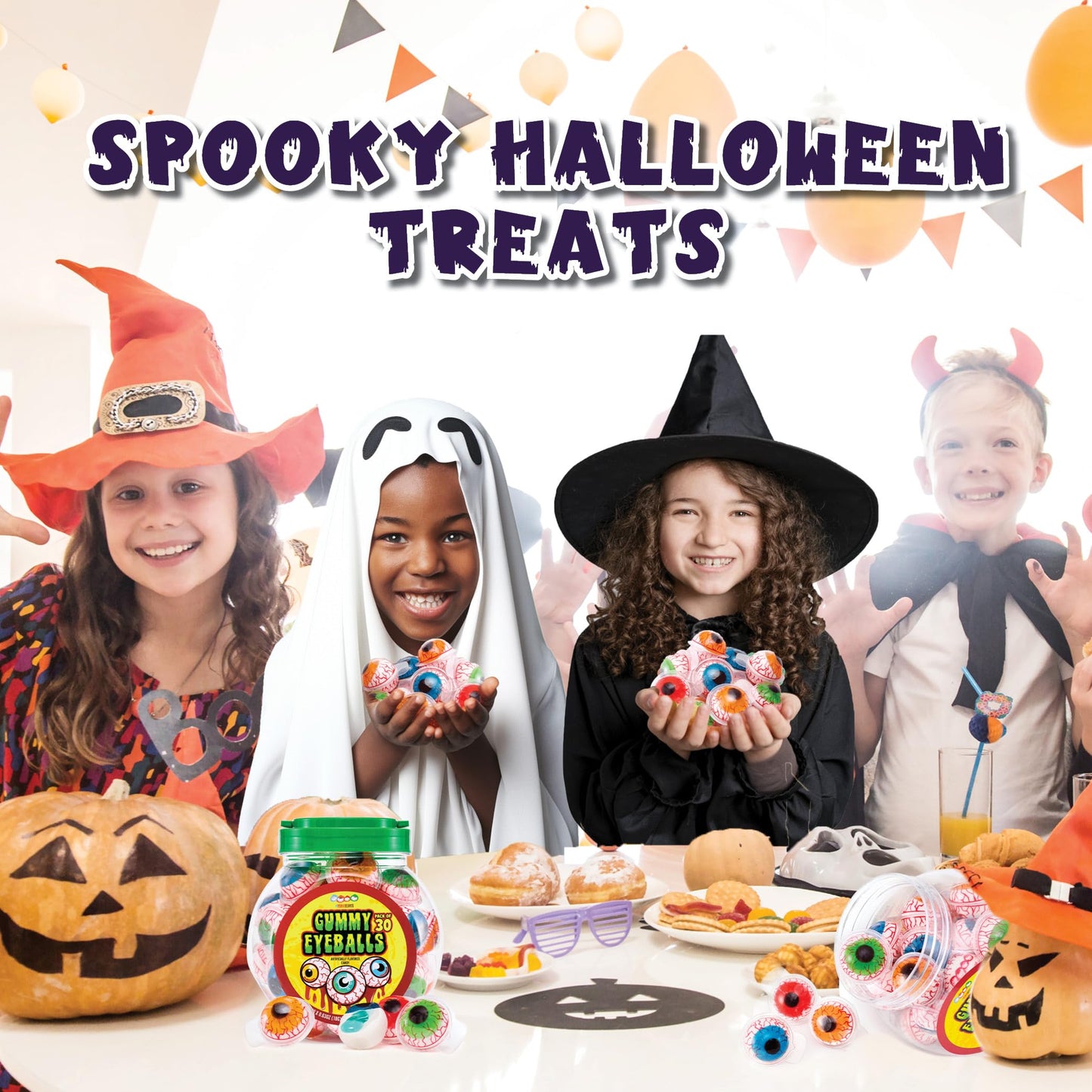 30 Gummy Eyeballs  Spooky Halloween Eyeball Candy in 4 Flavors  Soft Gummies with Jelly Filling  Individually Wrapped  By 4YoreElves (19 oz)