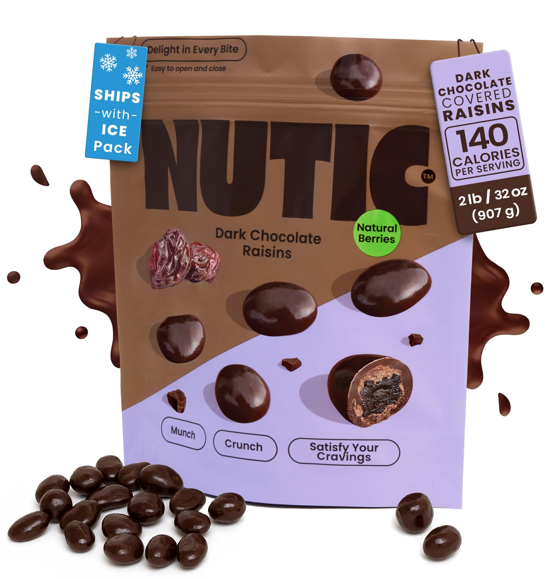 Nutic Gourmet Dark Chocolate Covered Raisins, 2 lb Bulk Bag Candy Snacks