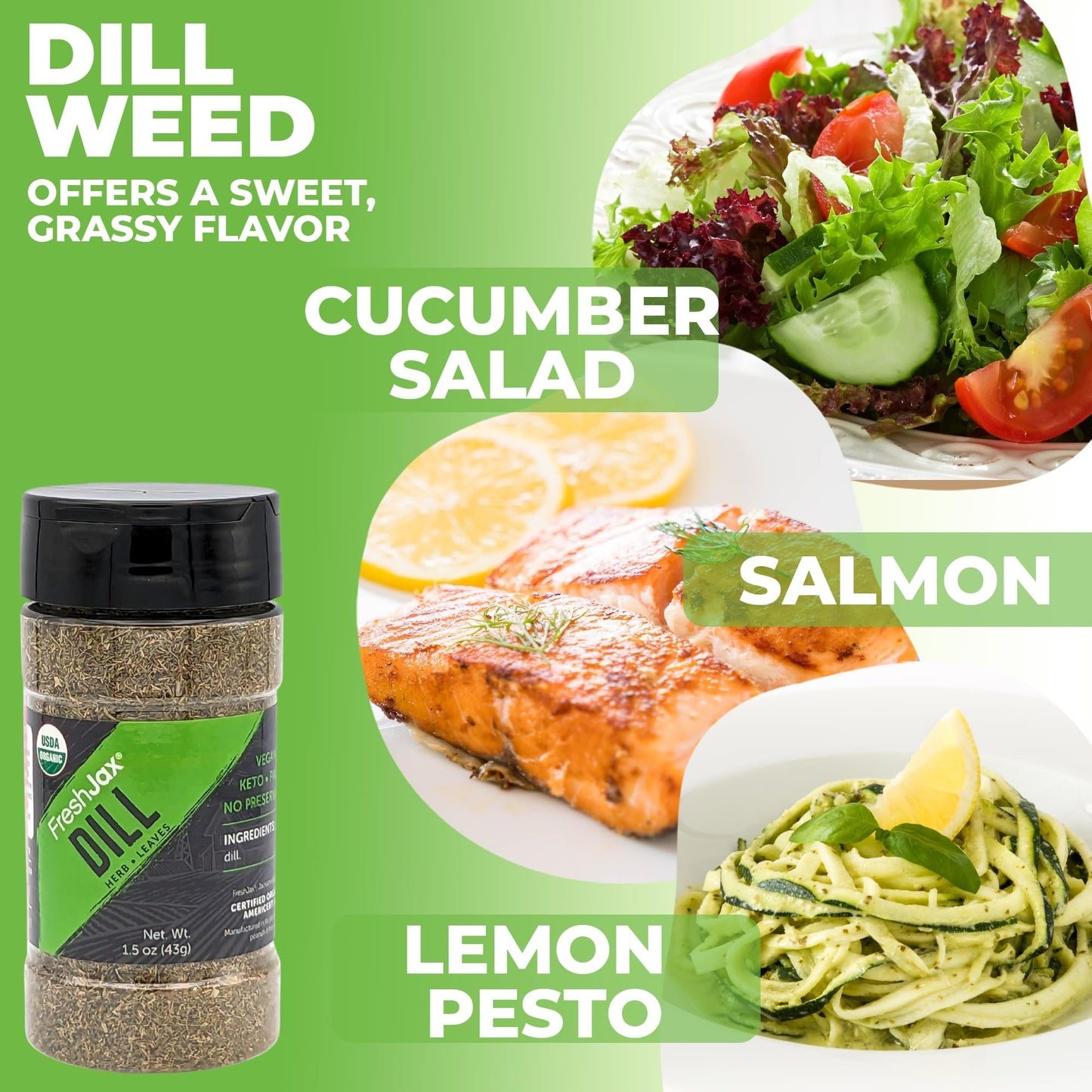 FreshJax Organic Dill Leaves, Certified Organic, Gluten-Free, Kosher, 1.5 oz Gift Box