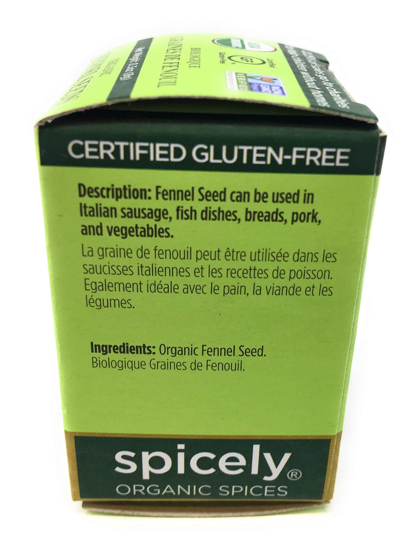 Spicely Organic Fennel Seeds 0.3 Oz Certified Gluten Free