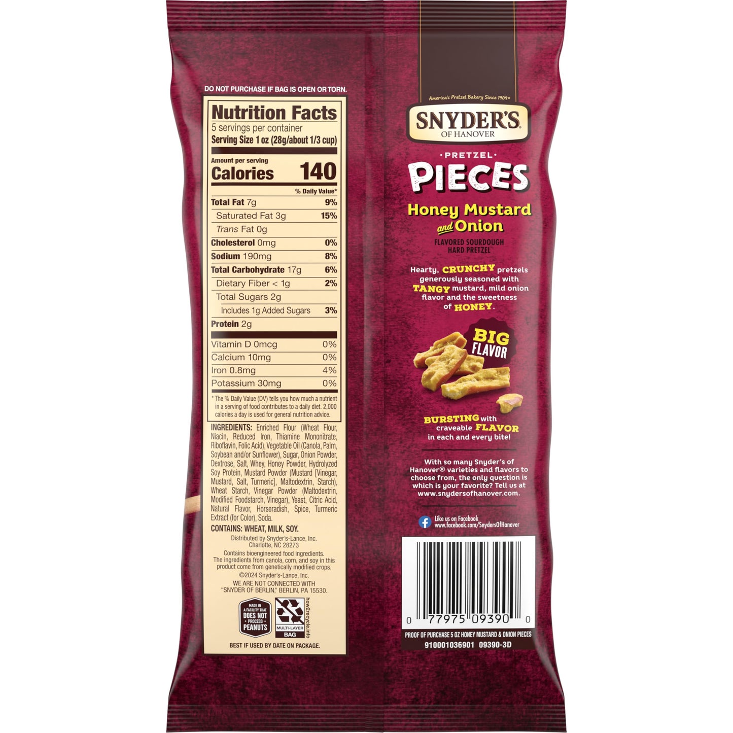 Snyders of Hanover Pretzel Pieces, Honey Mustard and Onion, 5 oz (Pack of 8)