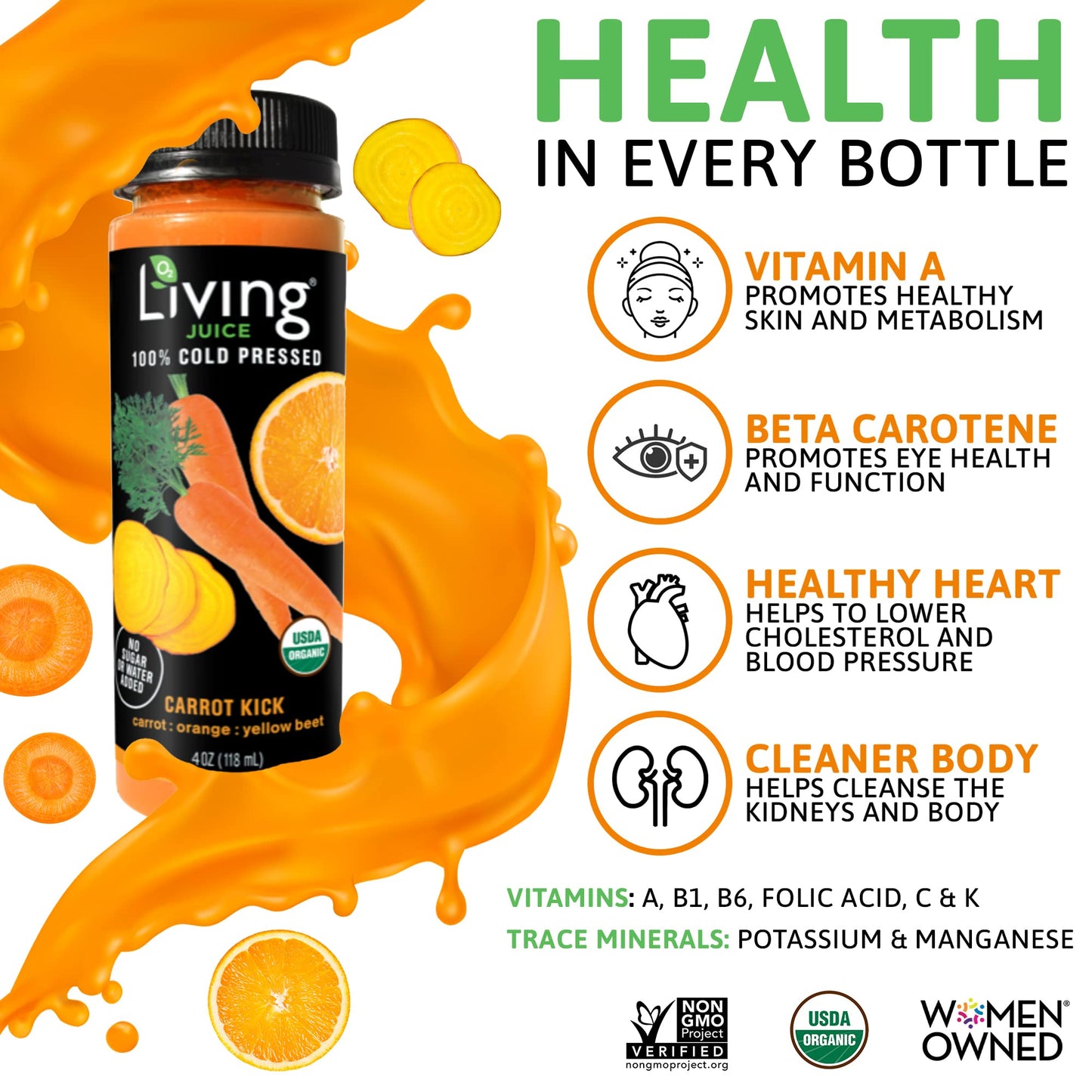 O2 Living Health Juices: Cold Pressed Juice - No Added Sugar Or Water Fresh Juices -Nutrient-Packed Fruit & Vegetable Juice, Fru