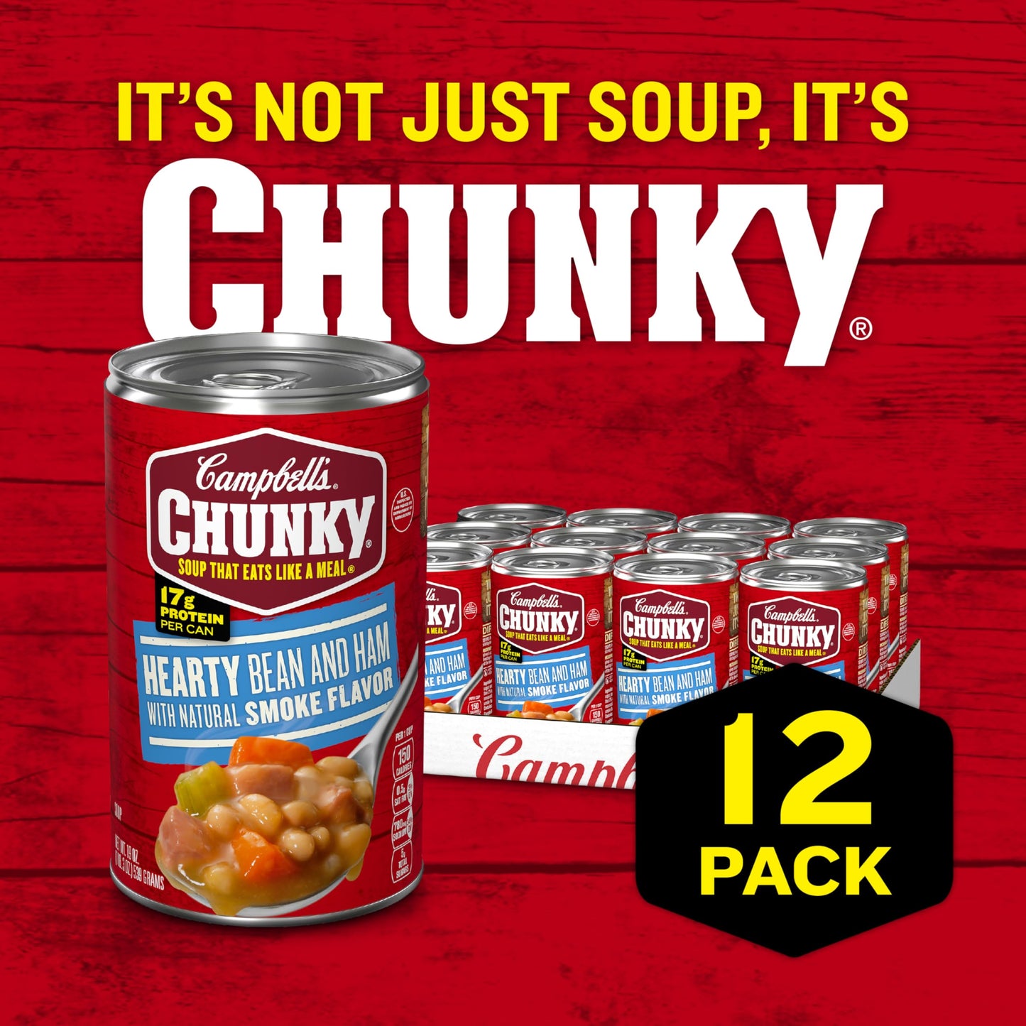 Campbell’S Chunky Soup, Hearty Bean Soup With Ham, 19 Oz Can (Case Of 12)