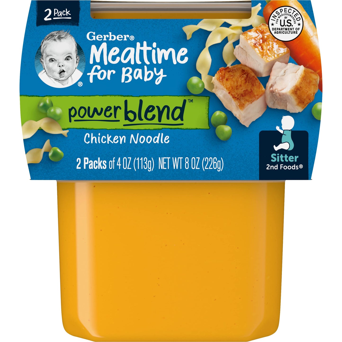 Gerber Mealtime For Baby 2Nd Foods Powerblend Baby Food Tubs, Chicken Noodle, Unsweetened With No Added Colors Or Flavors, 2-4 Oz Tubs/Pack (Pack Of 8)