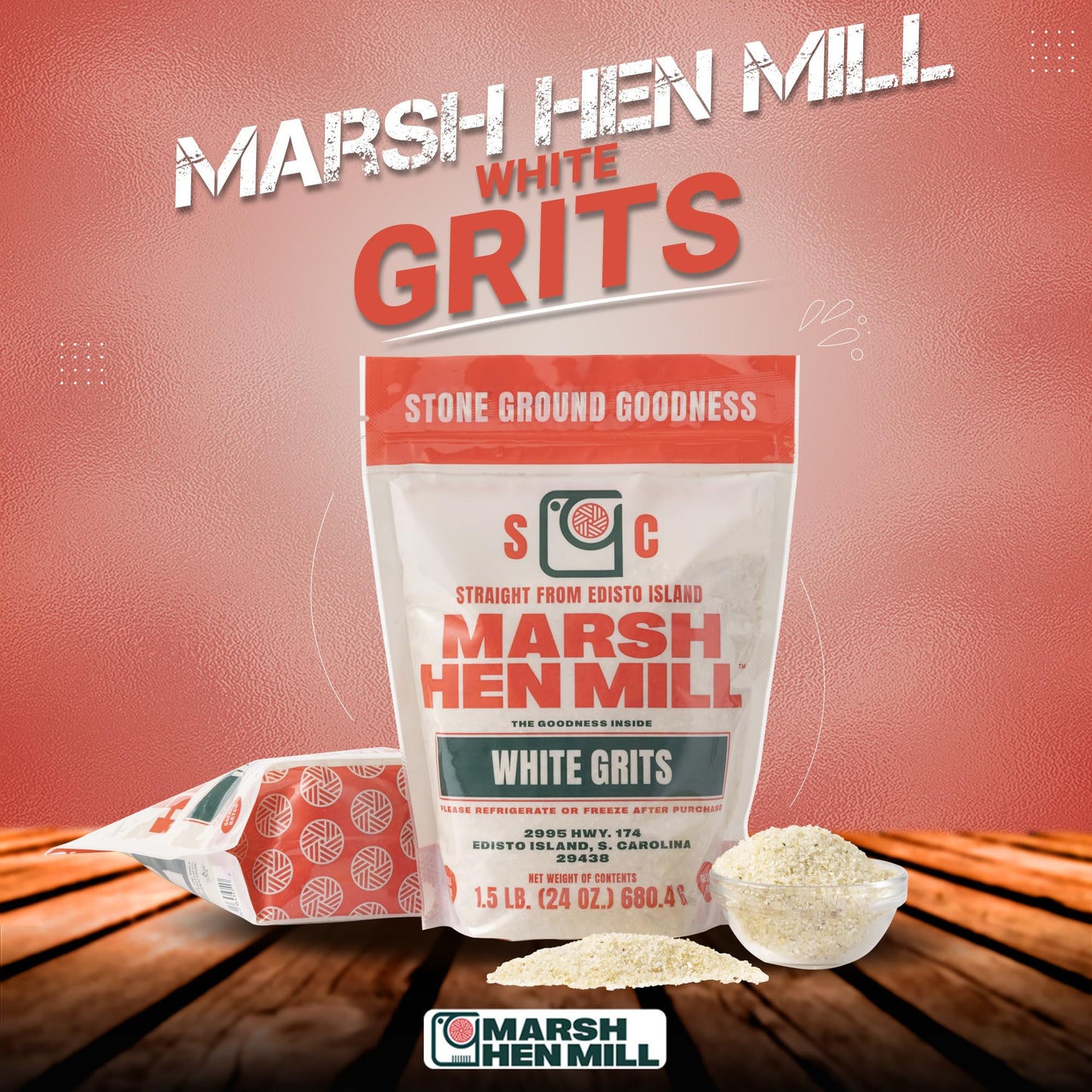 Marsh Hen Mill White Grits - Stone Ground, Gluten-Free, Instant, 24 oz (Pack of 1)