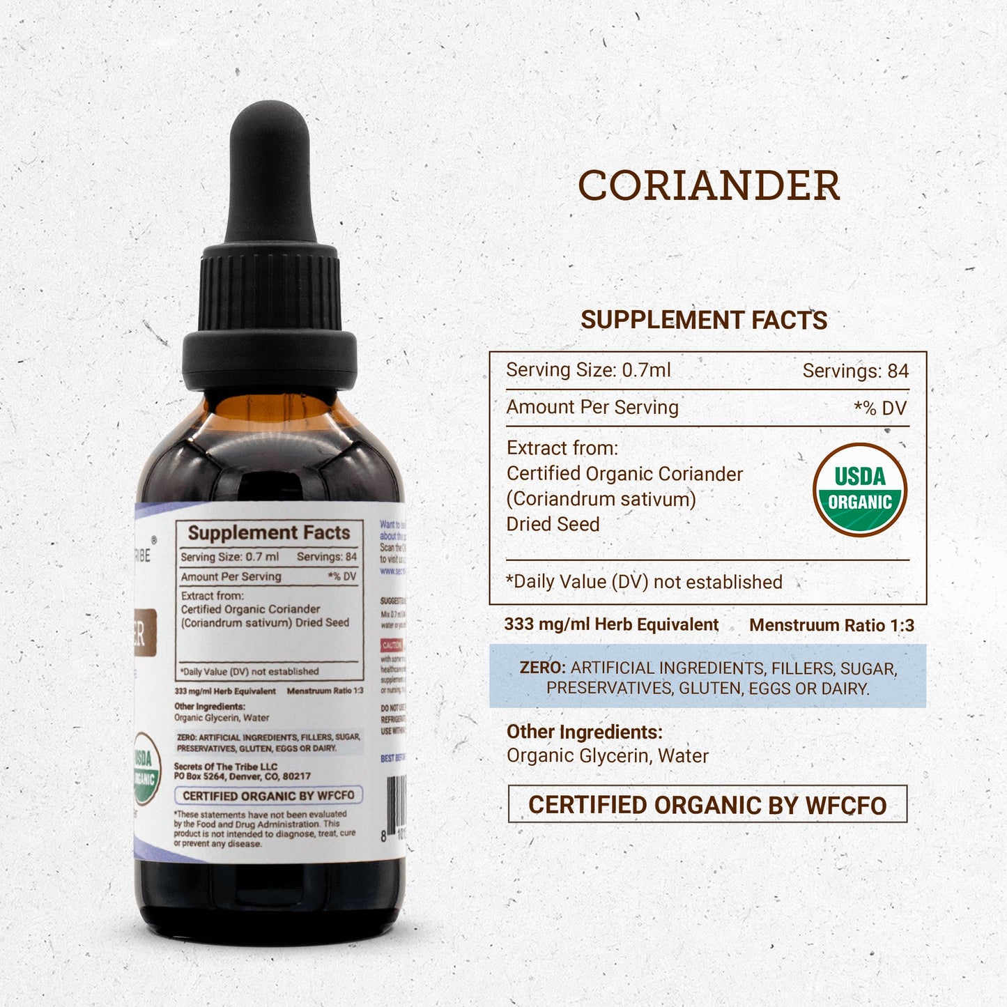 Secrets of the Tribe Organic Coriander Extract -   -Free Herbal Drops, 2 Fl Oz