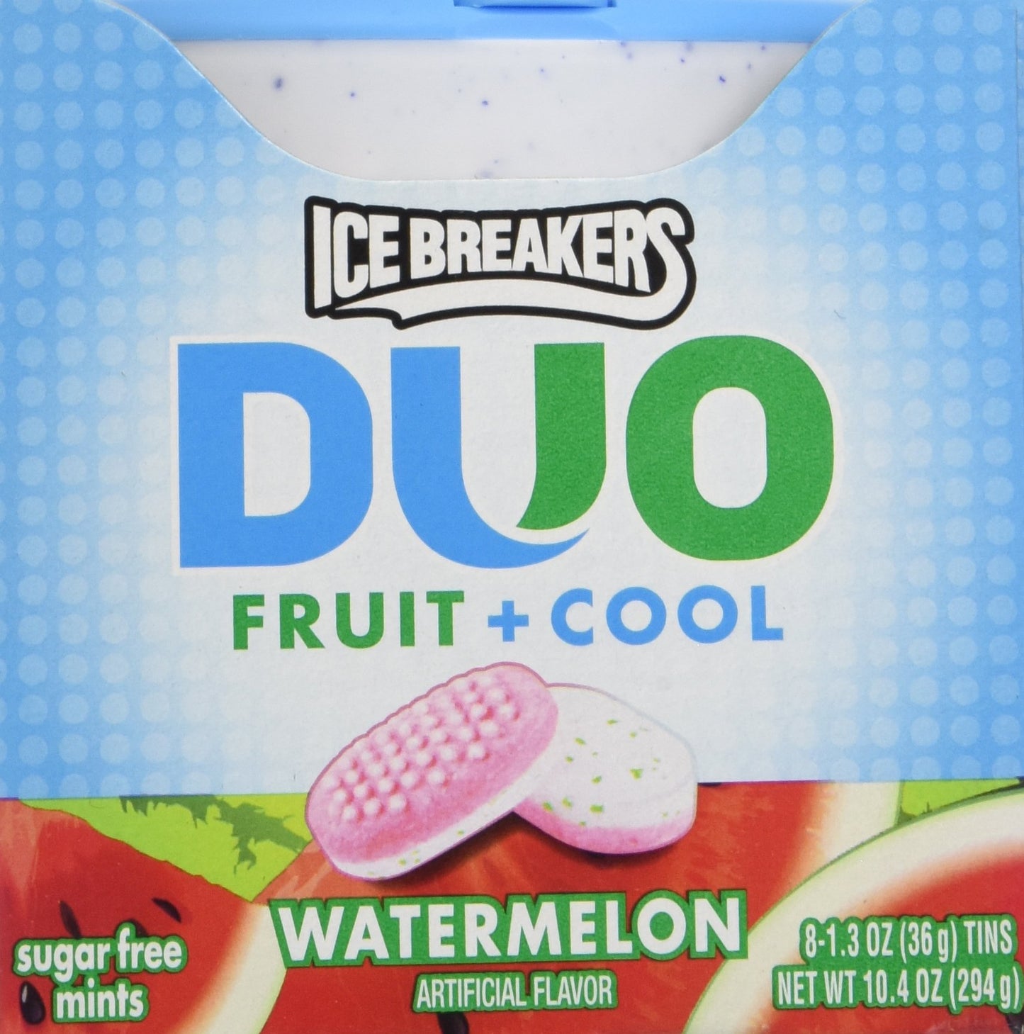 Ice Breakers Duo Fruit + Cool Watermelon Flavor Sugar Free Mints 8-1.3 Oz Tins