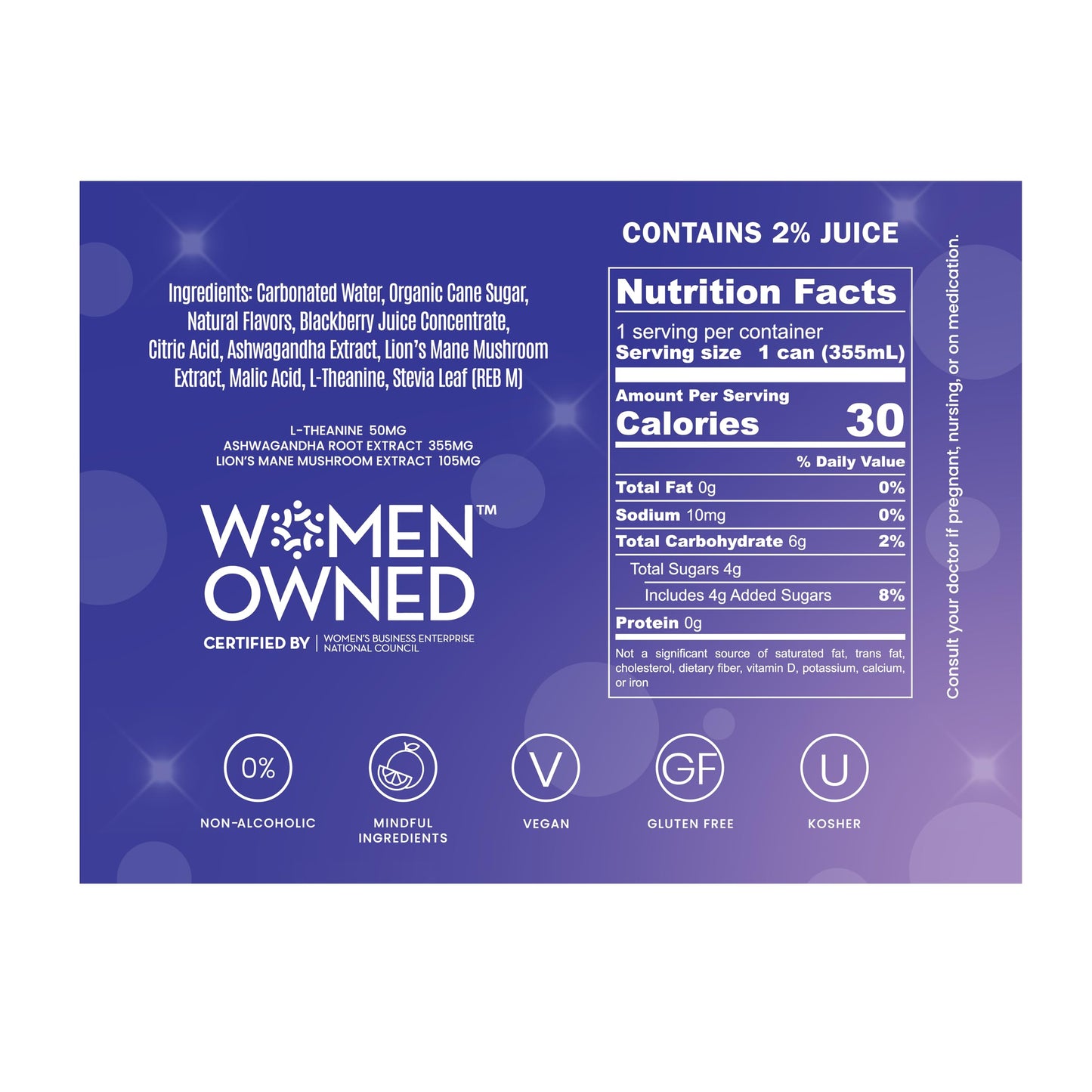 Mingle Mood Berry Lemon Bliss  Sparkling Adaptogen Drink  with L-Theanine  Lions Mane  Ashwagandha for Calm  Clarity & Focus