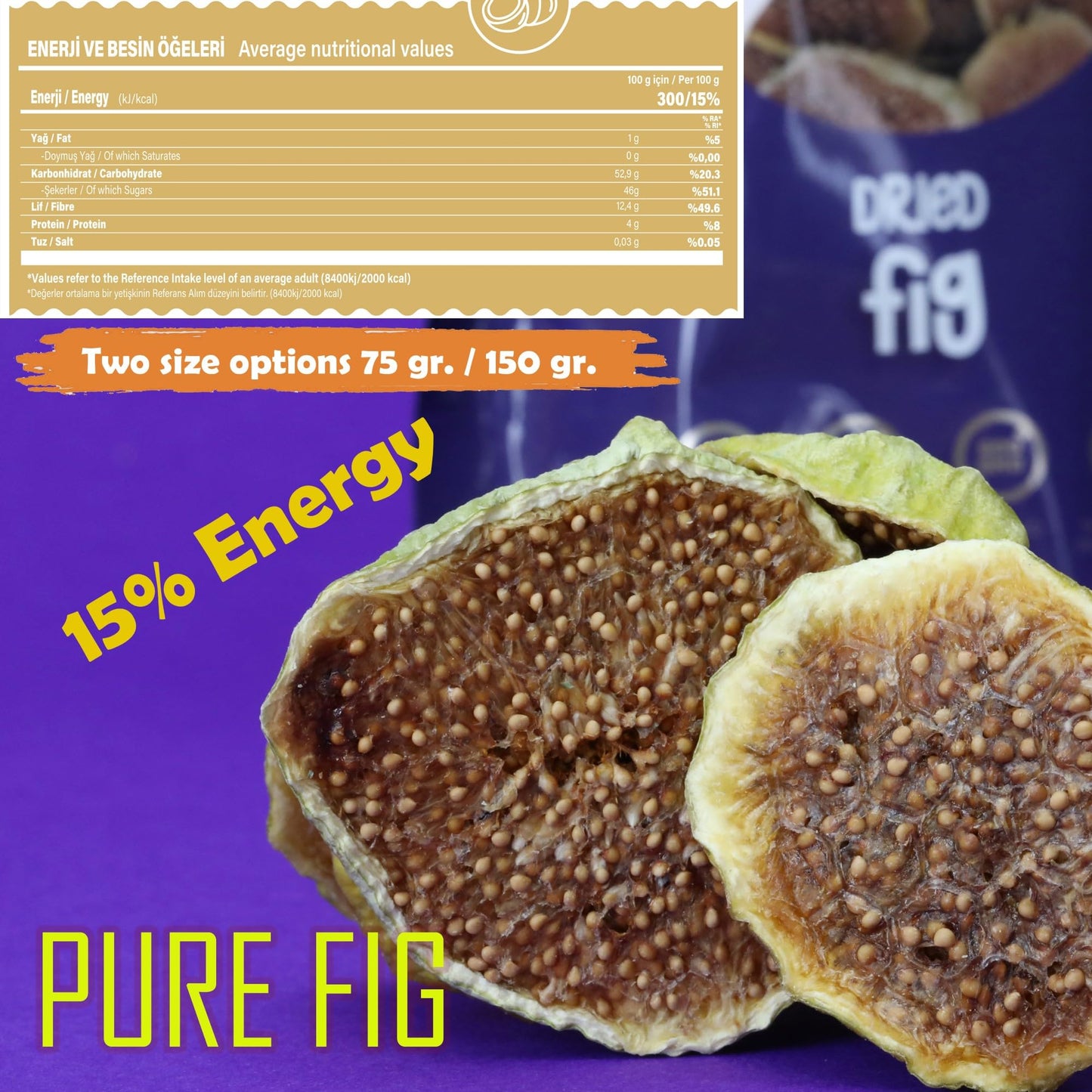 Sunny Crisps Dried Figs No Sugar Added 2.64 Oz - Smyrna Dry Figs, Sun Dried, Unsweetened, Unsulfured - Chewable, Sliced Figs Dri