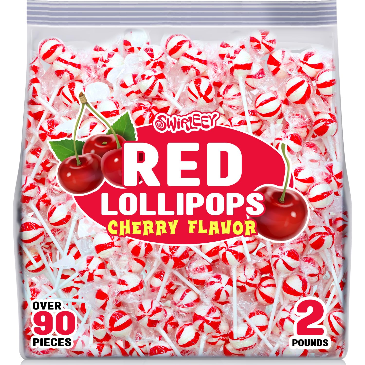 Red Lollipops - 2 Pounds - Cherry Flavor - Ball Pop Red Candies for Candy Buffet, Goodie Bag Favors, Birthday