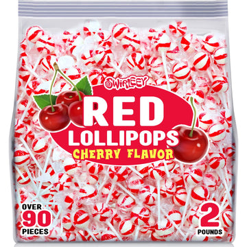 Red Lollipops - 2 Pounds - Cherry Flavor - Ball Pop Red Candies for Candy Buffet, Goodie Bag Favors, Birthday
