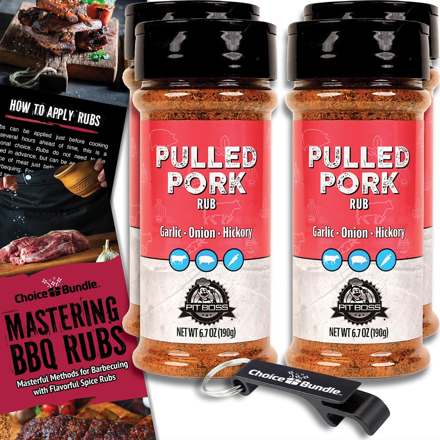 Choice Bundle BBQ Seasoning Spice Rub 4-Pack, 26.8 oz Total, Includes Guide & Keychain Opener