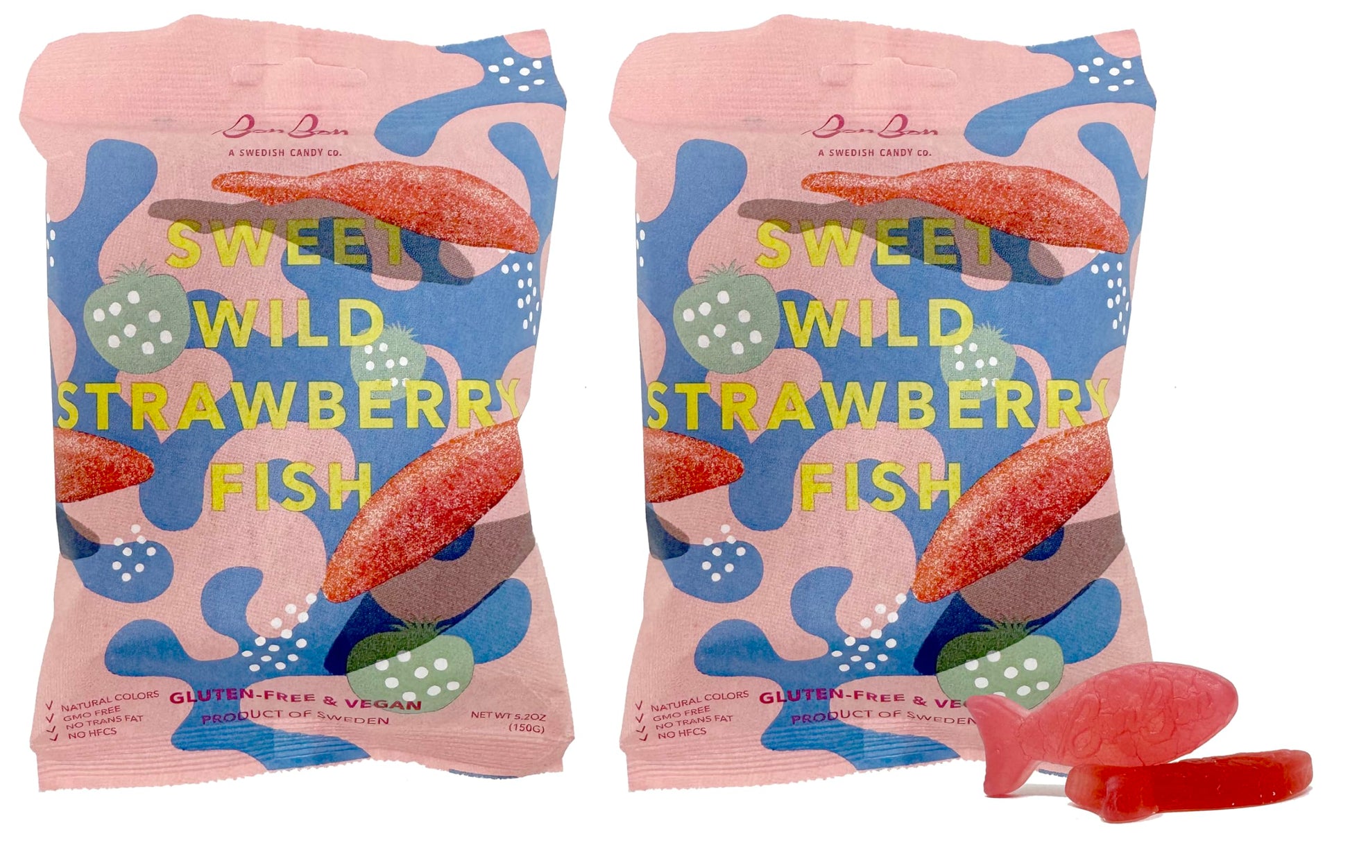 Bon Bon Swedish Candy Sweet Wild Strawberry Fish Vegan Candy, Swedish Gummy Candy from Sweden 5.2 Ounce (Pack of 2)