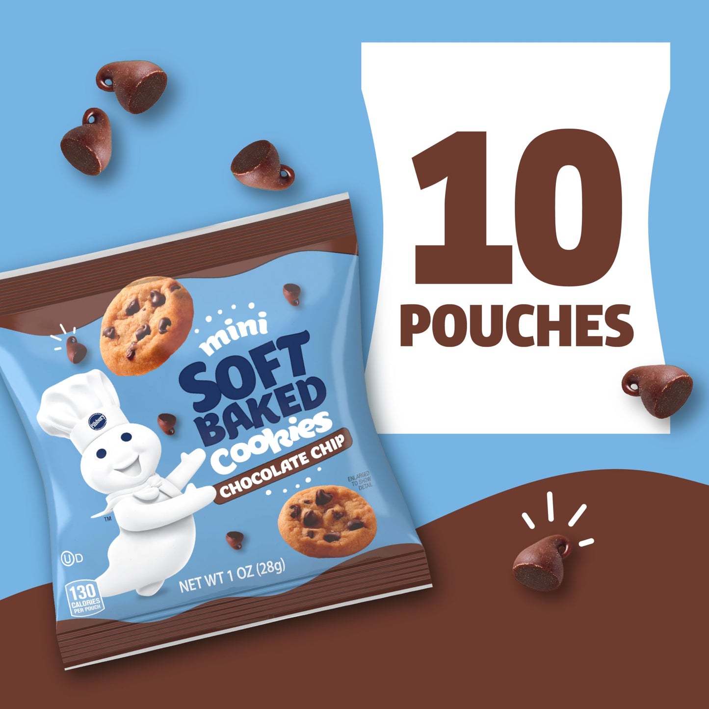 Pillsbury Mini Soft Baked Cookies, Chocolate Chip, Snack Bags, 10 Ct