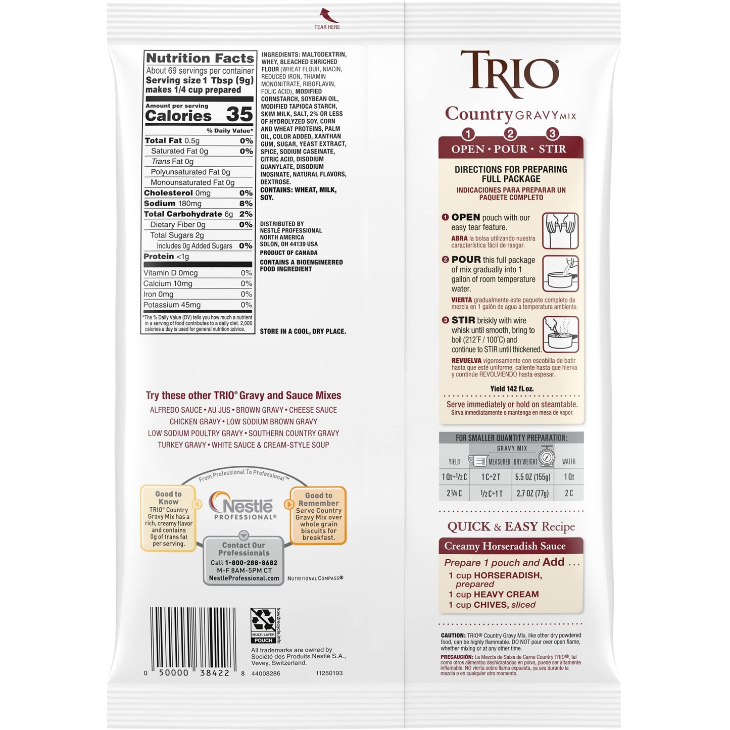 Trio Country Gravy Mix, Sausage, Holiday Roasts, Dehydrated, Just Add Water, 22 Oz Bag