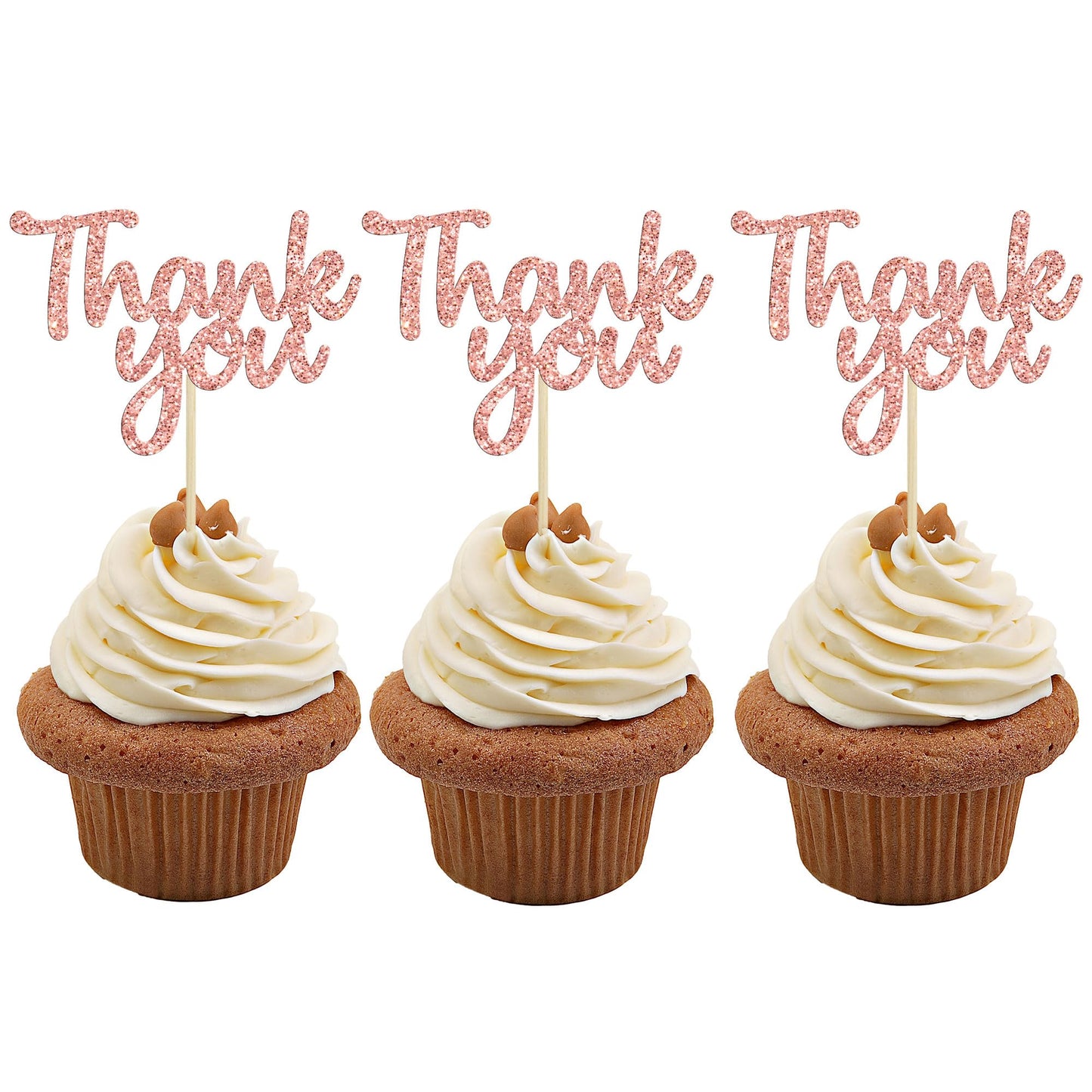 Gyufise 36 Pack Rose Gold Glitter Thank You Cupcake Toppers Thanksgiving Cupcake Picks Decorations For Baby Shower Boys Girls Bi