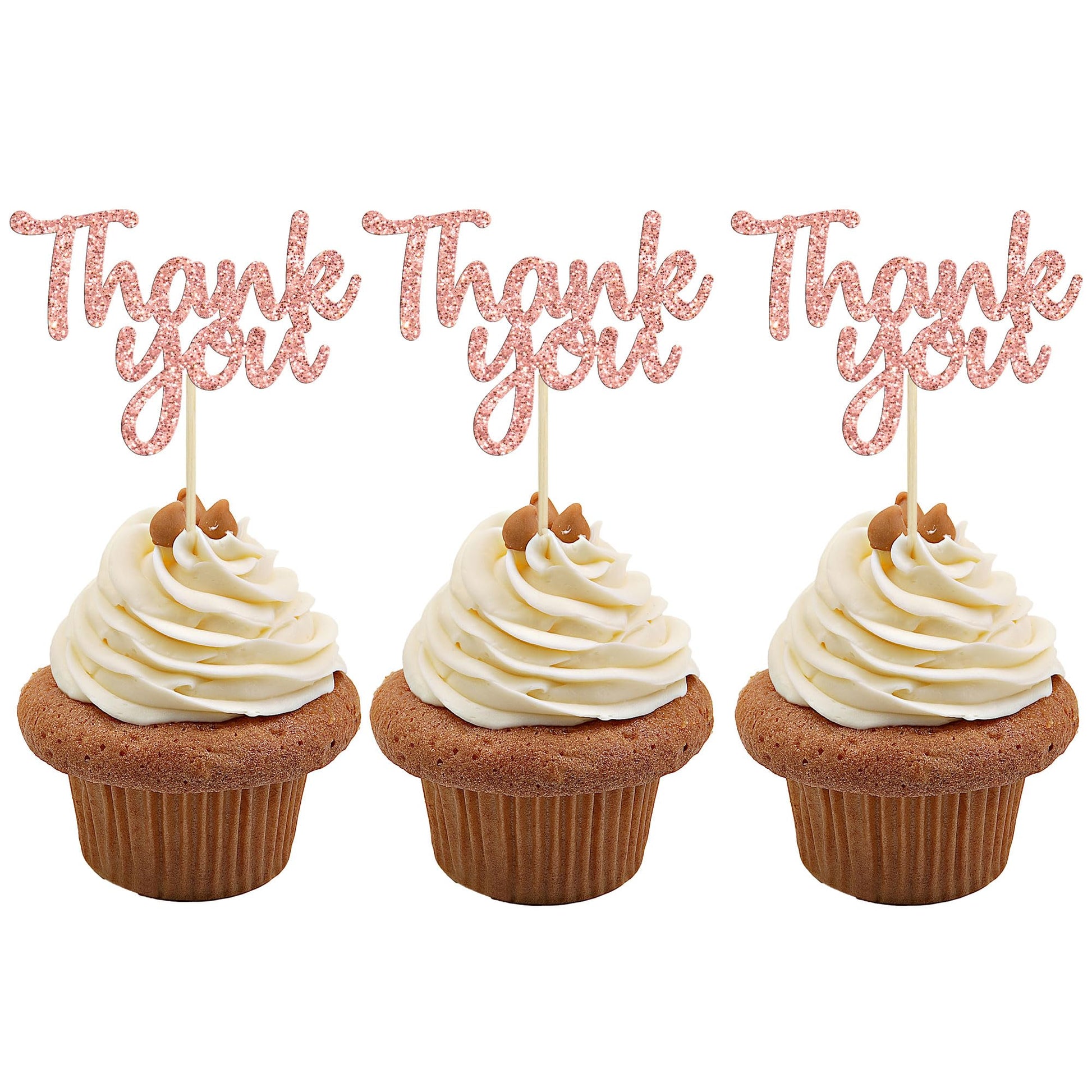 Gyufise 36 Pack Rose Gold Glitter Thank You Cupcake Toppers Thanksgiving Cupcake Picks Decorations For Baby Shower Boys Girls Bi