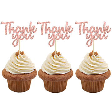 Gyufise 36 Pack Rose Gold Glitter Thank You Cupcake Toppers Thanksgiving Cupcake Picks Decorations For Baby Shower Boys Girls Bi