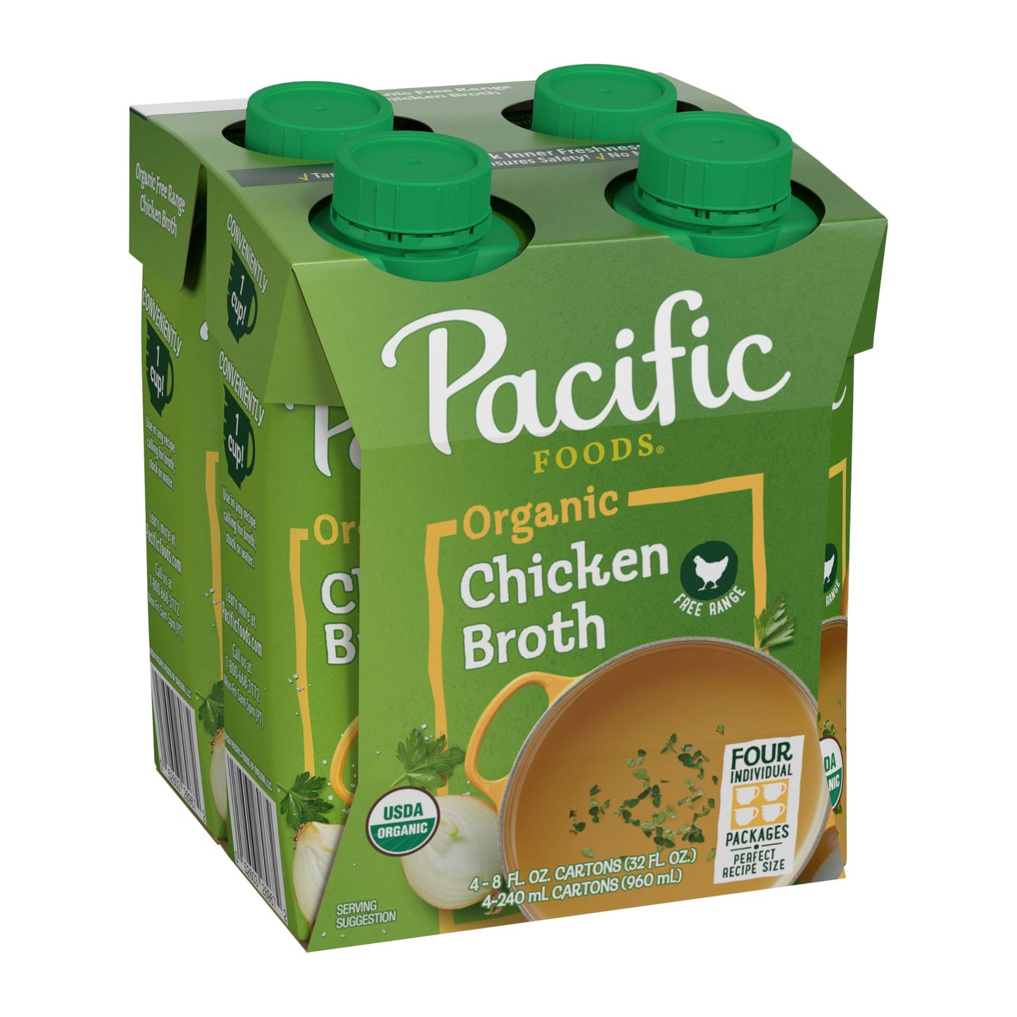 Pacific Foods Organic Free-Range Chicken Broth, 8 Oz Carton (4 Pack)