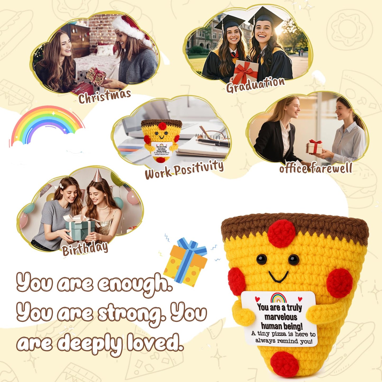 Mini Christmas Encouragement Pizza Gifts Emotional Uplifting Support Handmade Crochet Pizzas For Motivational Inspirational Gift For Women Men Friend Coworker Positive Christmas Stocking Stuffers