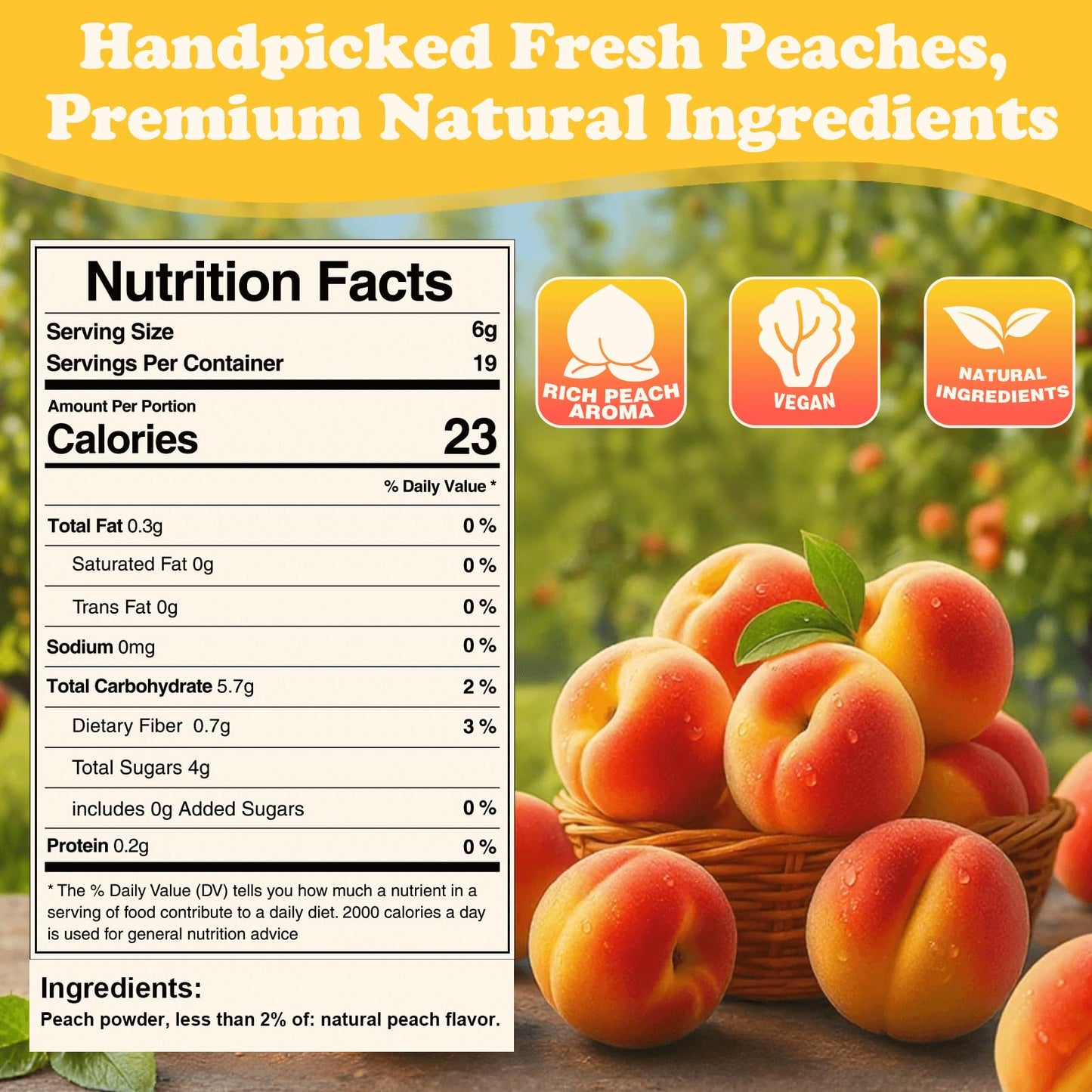 Peach Powder, 4 oz/114 g Rich Peach Flavoring for Baking, Smoothies, Desserts & Drinks, Alternative to Frozen Peaches & Freeze D