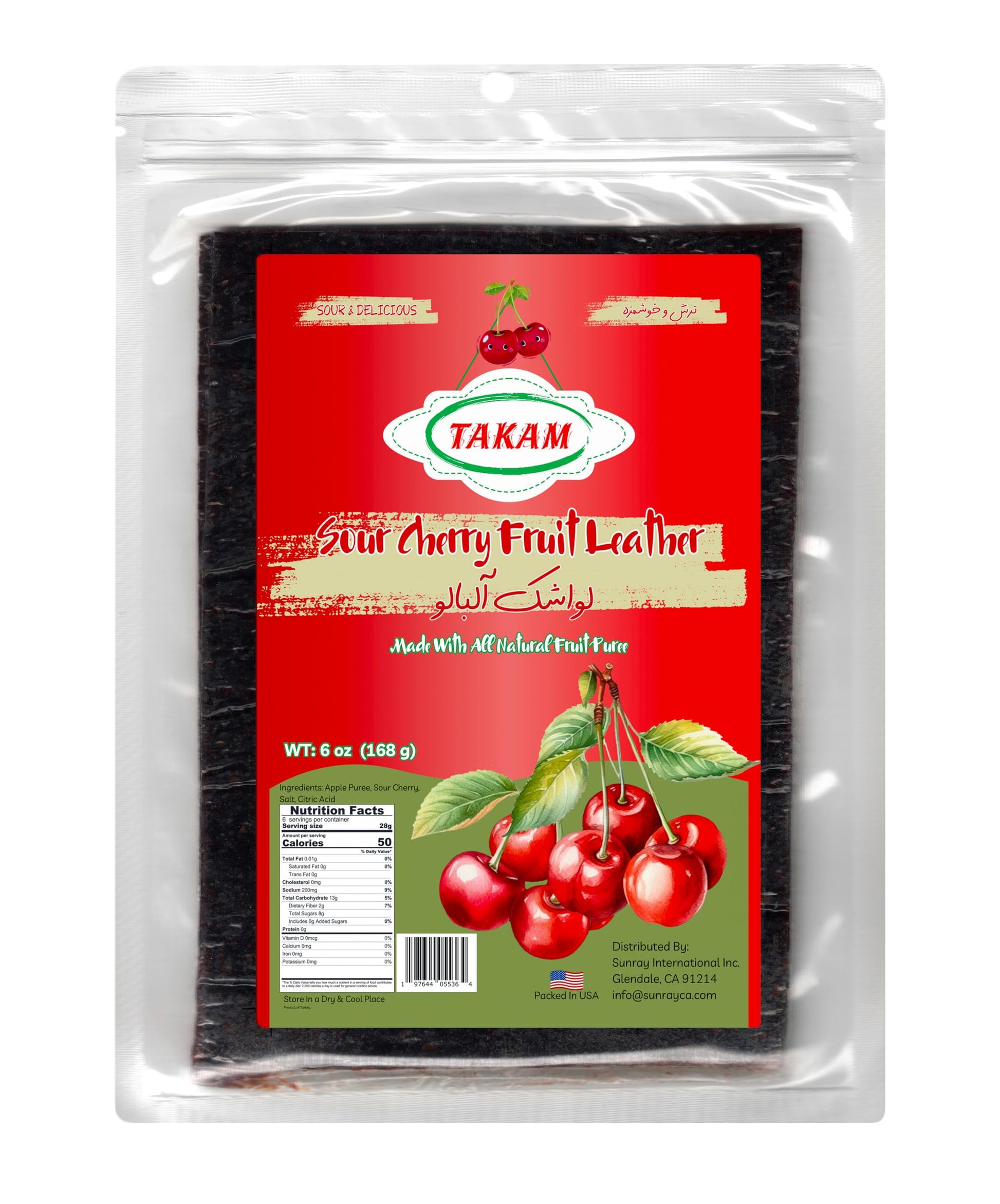 Takam Lavashak Sour Cherry Fruit Leather Authentic Persian Style Sour and Salty Fruit Layer 6 OZ - 168g ????? ??????