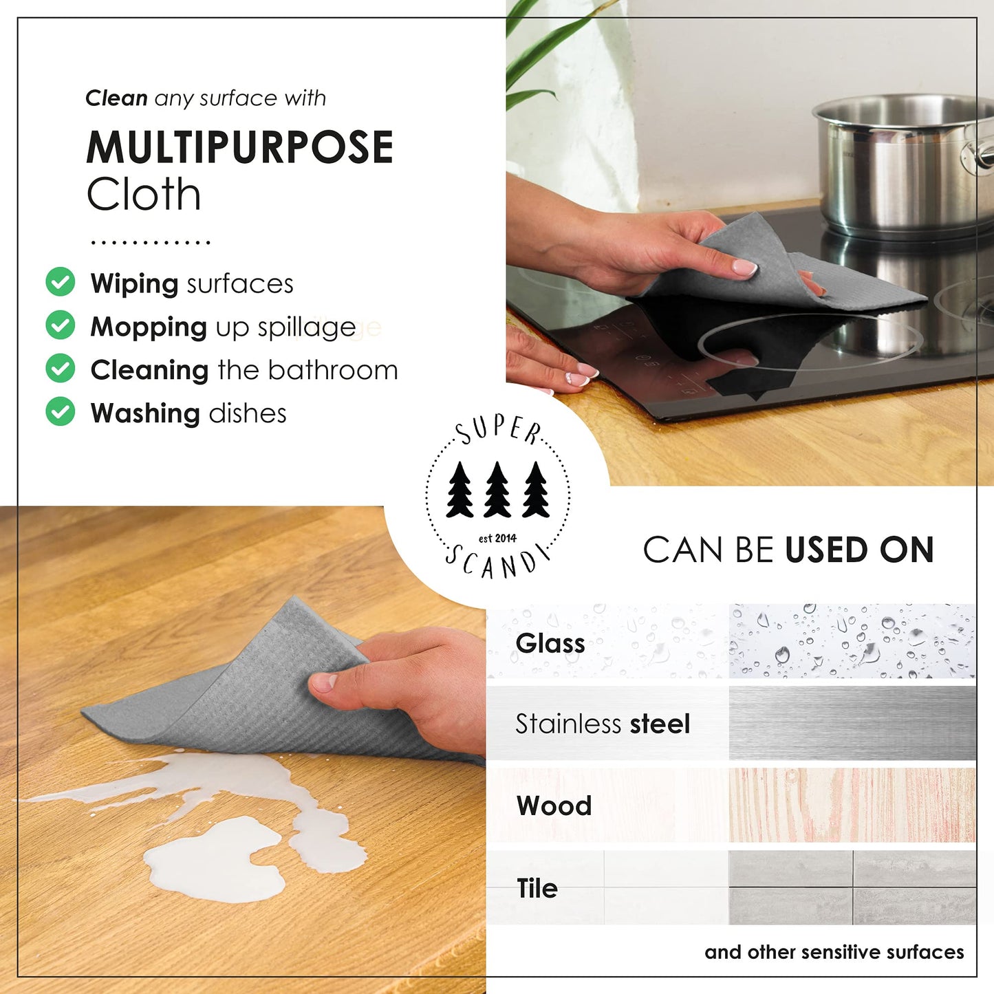 Superscandi Swedish Dishcloths For Kitchen Grey 10 Pack Reusable Compostable Kitchen Cloth Made In Sweden Cellulose Sponge Swedi