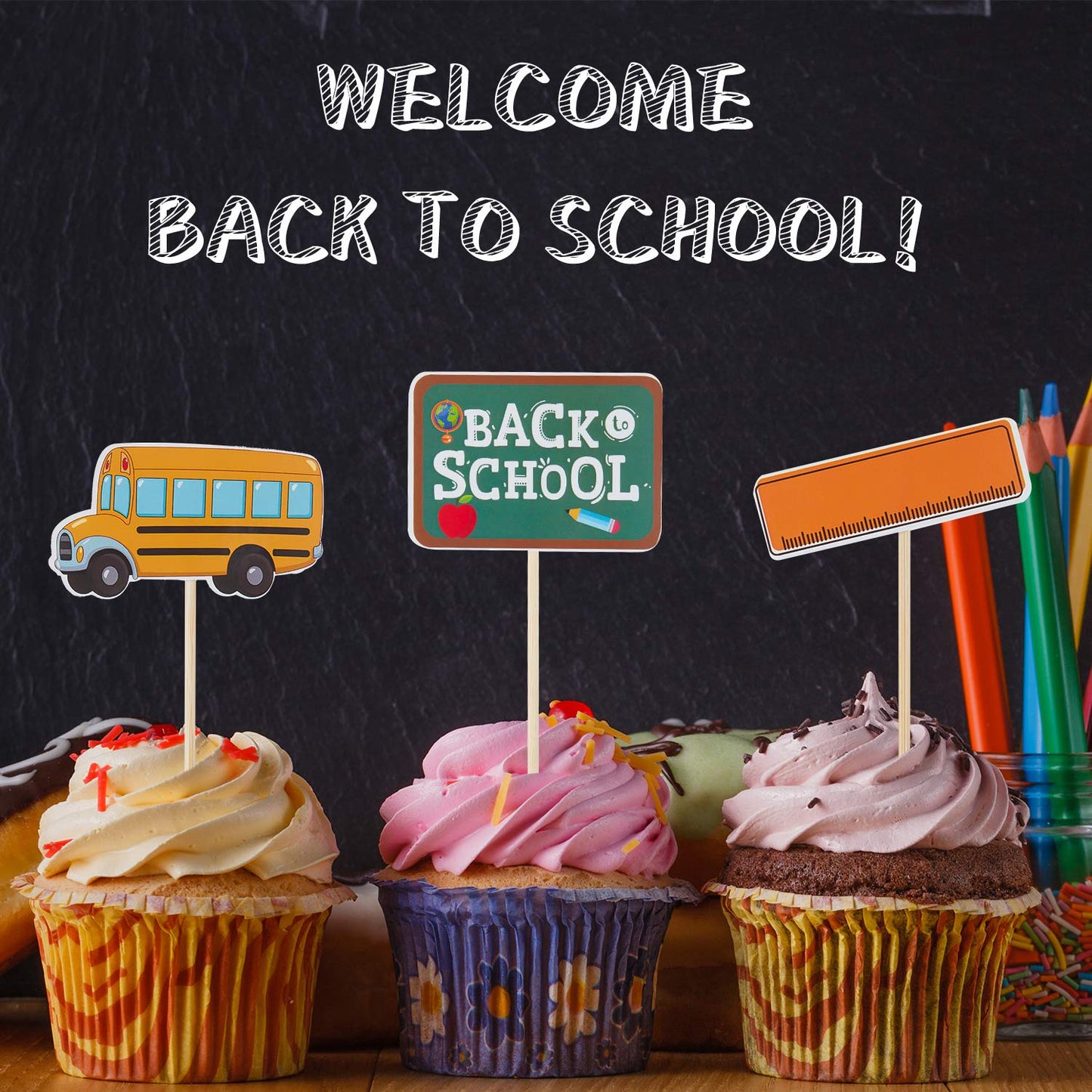 Boao Cupcake Toppers Set - 54 Pieces First Day of School Cake Picks, Classroom Decor, One-Size, Model Boao-Cupcake Topper-T0098