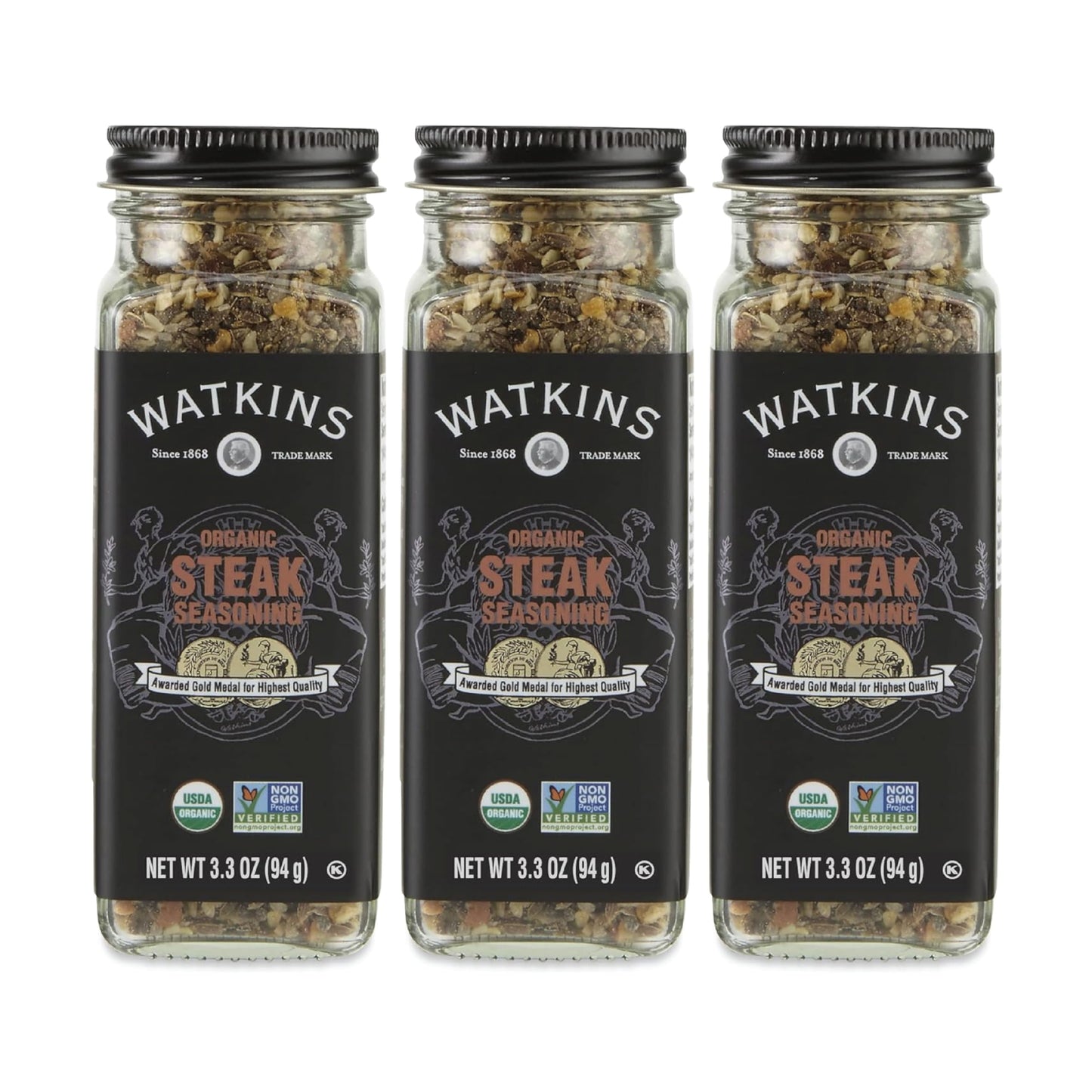 Watkins Organic Steak Seasoning  3.3 Ounce Jar (Pack of 3)