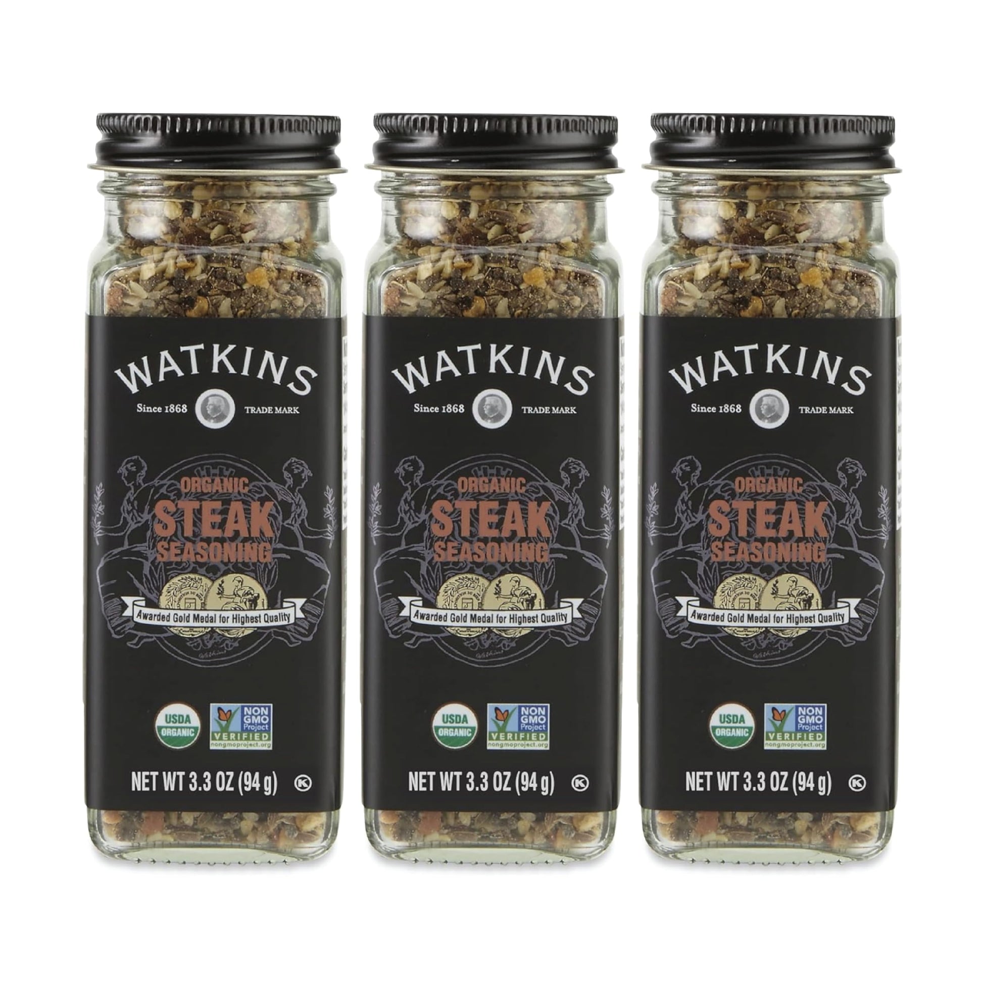 Watkins Organic Steak Seasoning  3.3 Ounce Jar (Pack of 3)