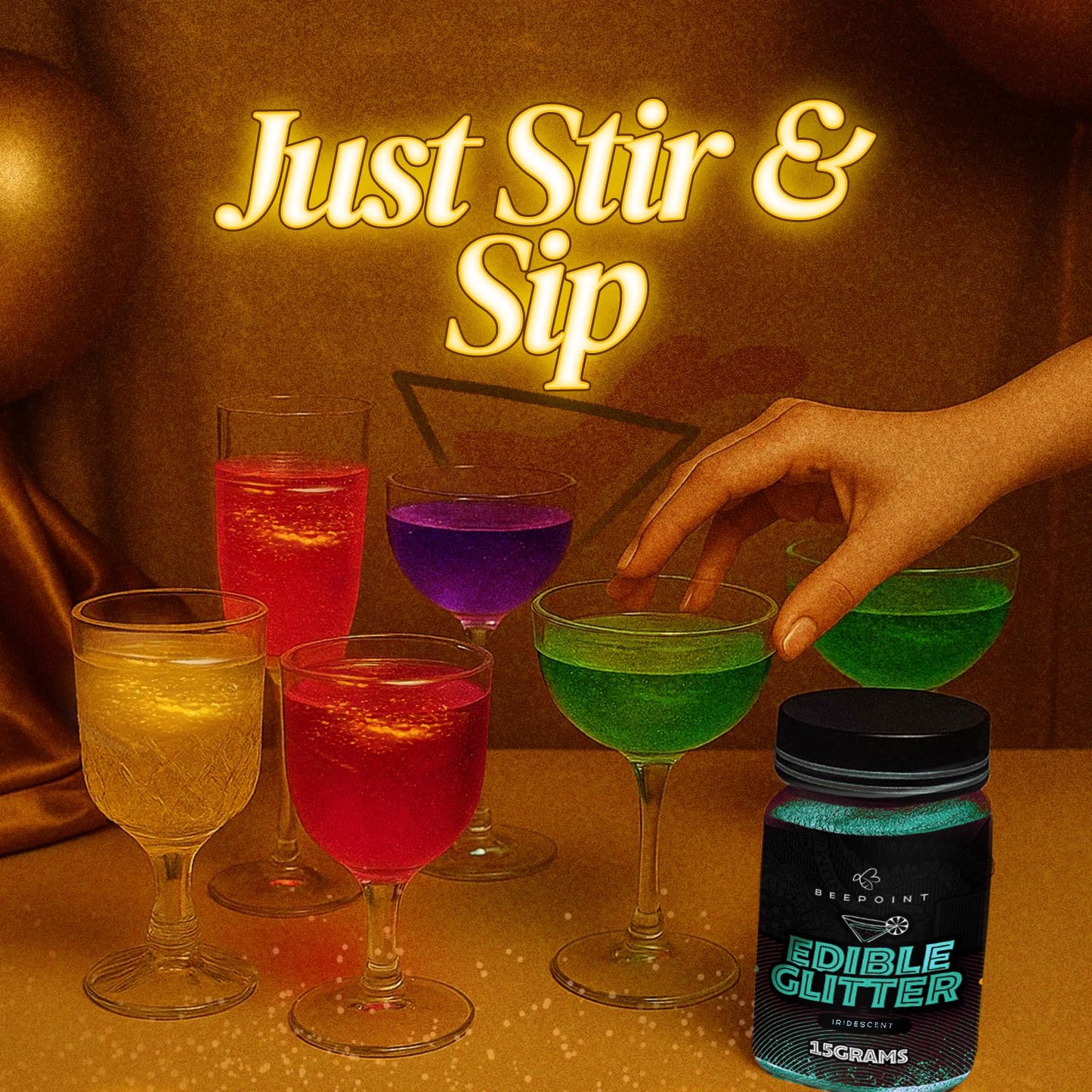BeePoint Edible Glitter for Drinks, 15g Iridescent Food Grade Shimmer Powder for Cocktails, Baking, and Decorating