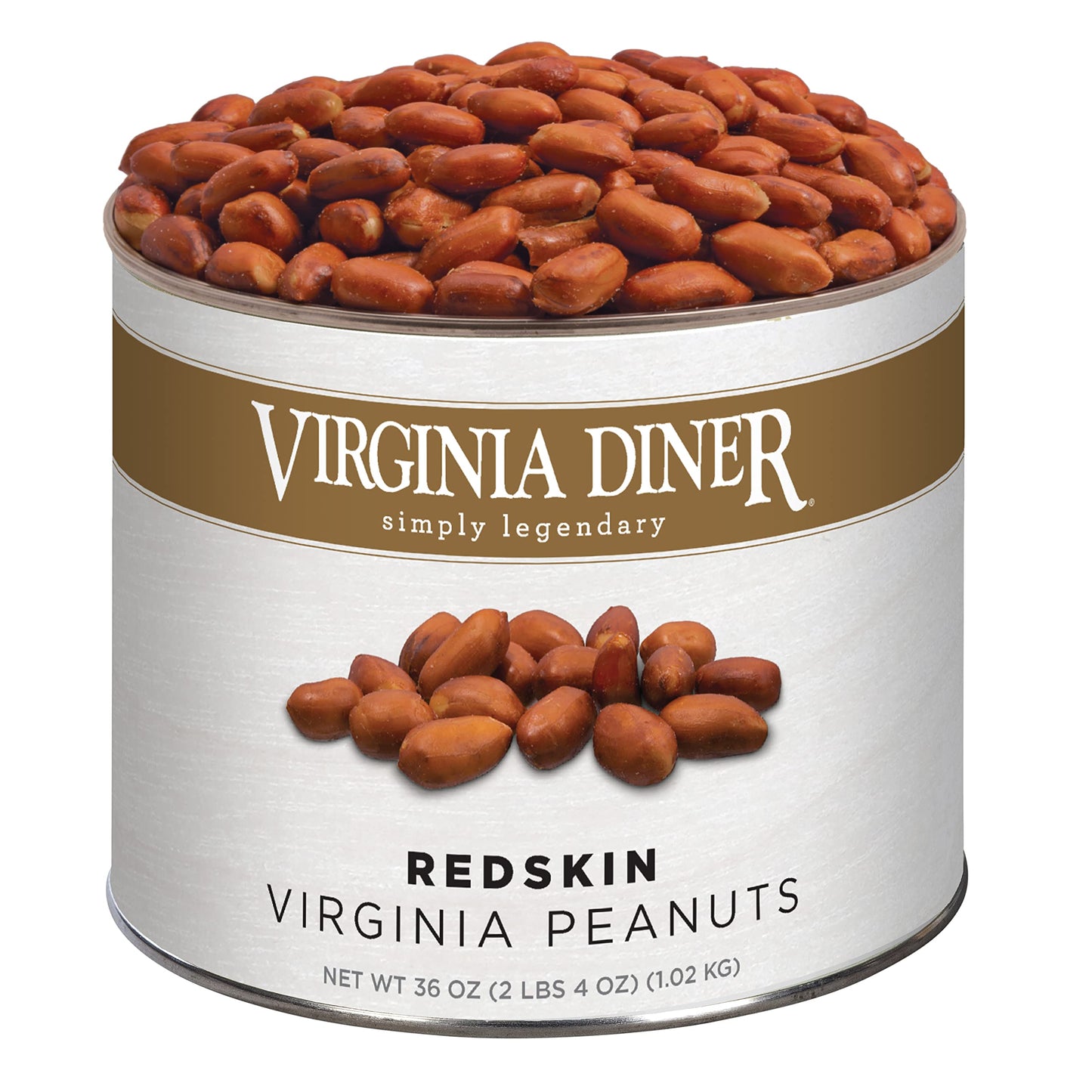 Virginia Diner Red Skin Virginia Peanuts - Gourmet Peanuts Non-Gmo, Preservative Free From Virginia Since 1929 - Traditional Red Skin Salty Peanuts - 36 Oz Can