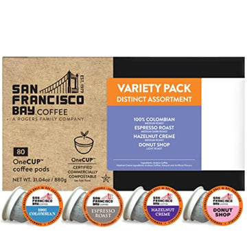 San Francisco Bay Compostable Coffee Pods - Assorted Variety Pack (80 Ct) K Cup Compatible Including Keurig 2.0, Donut Shop, Col