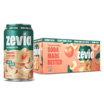 Zevia Zero Sugar Soda  Peaches and Cream  12 oz Cans (8-Pack) - Caffeine Free  Naturally Sweetened  No Calorie Soda - Non-GMO Project Verified  Gluten-Free  Vegan