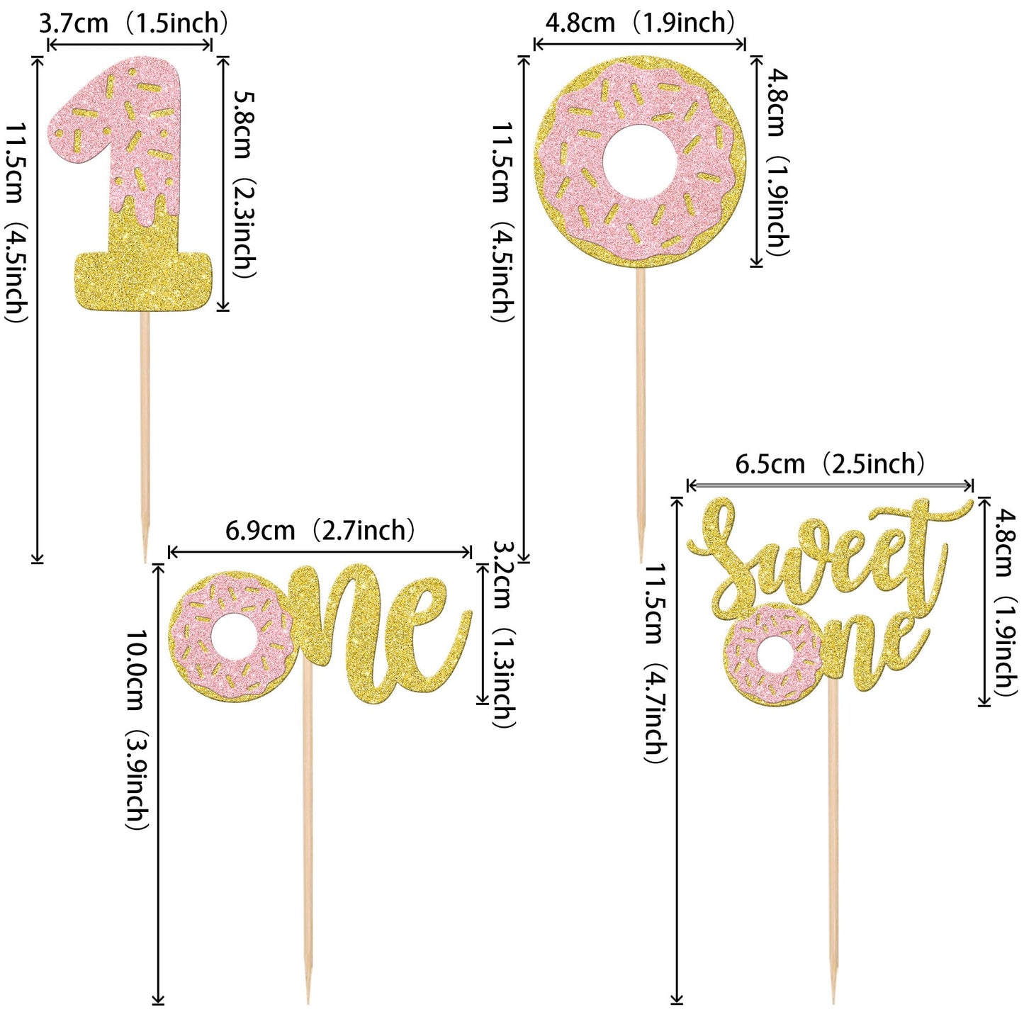 24 Pcs Donut One Cupcake Toppers Glitter Sweet One Donut Cupcake Picks Donut 1St Birthday Party Decorations For Sweet One Donut