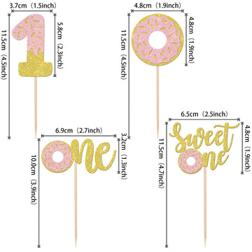 24 Pcs Donut One Cupcake Toppers Glitter Sweet One Donut Cupcake Picks Donut 1St Birthday Party Decorations For Sweet One Donut