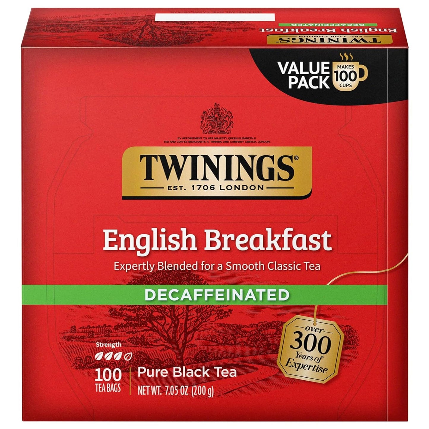 Twinings Decaffeinated English Breakfast Black Tea - 100 Individually Wrapped Tea Bags - Smooth Flavor - 100 Count