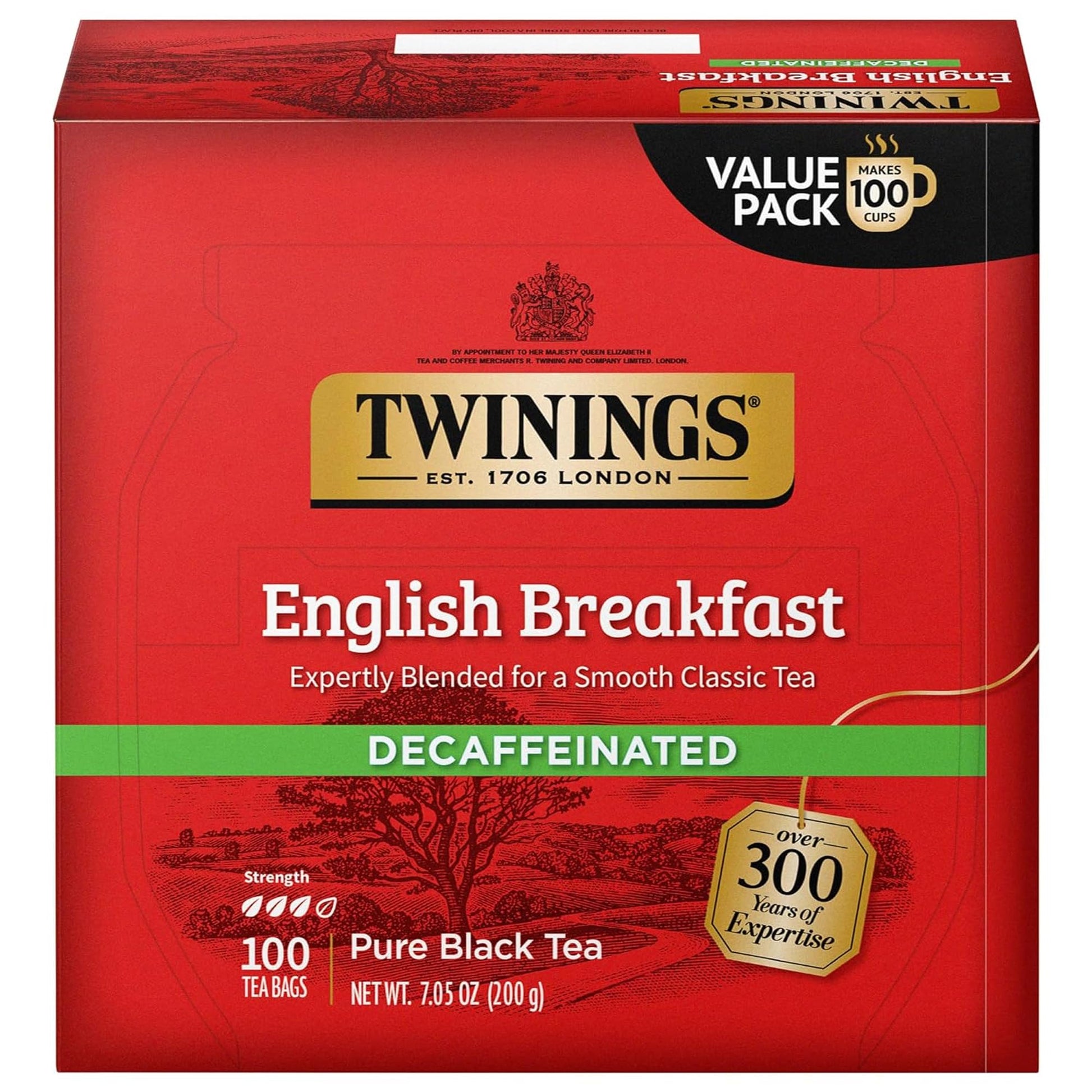 Twinings Decaffeinated English Breakfast Black Tea - 100 Individually Wrapped Tea Bags - Smooth Flavor - 100 Count