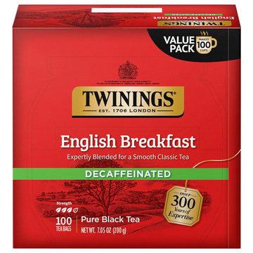 Twinings Decaffeinated English Breakfast Black Tea - 100 Individually Wrapped Tea Bags - Smooth Flavor - 100 Count