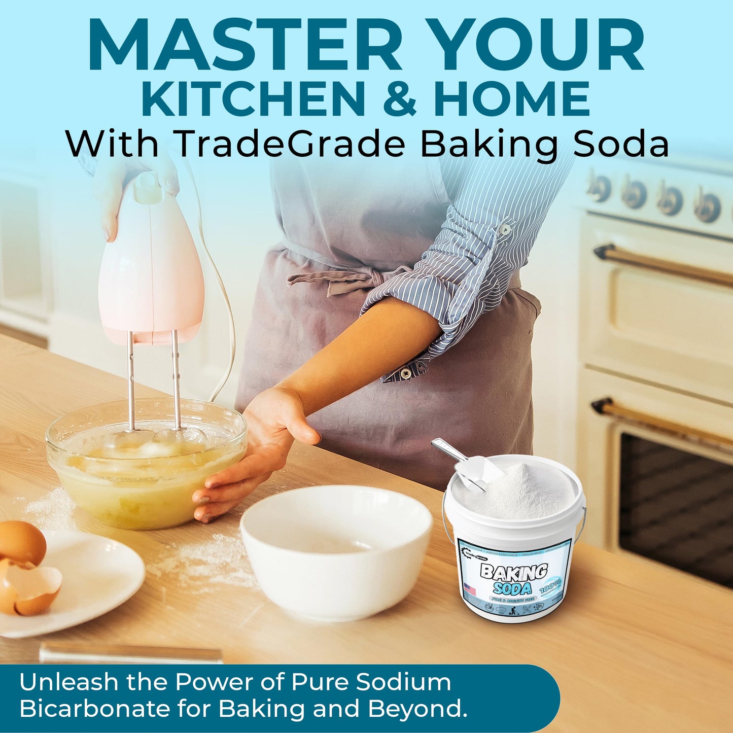 TradeGrade Pure Baking Soda Powder - 1 Gallon Bucket  Sodium Bicarbonate Powder | enhanced Food-Grade for Baking  Bread  Cookies & More | Baking Soda for Cleaning  Natural Cleaner & Deodorizer (1 Gallon)