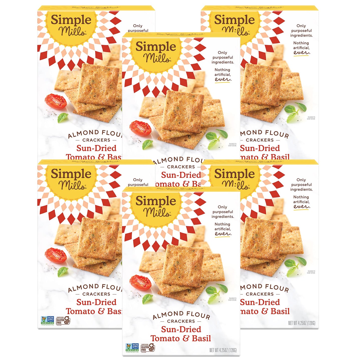 Simple Mills Almond Flour ers  Sundried Tomato & Basil - Gluten Free  Vegan  Healthy Snacks  Plant Based  4.25 Ounce (Pack of 6)