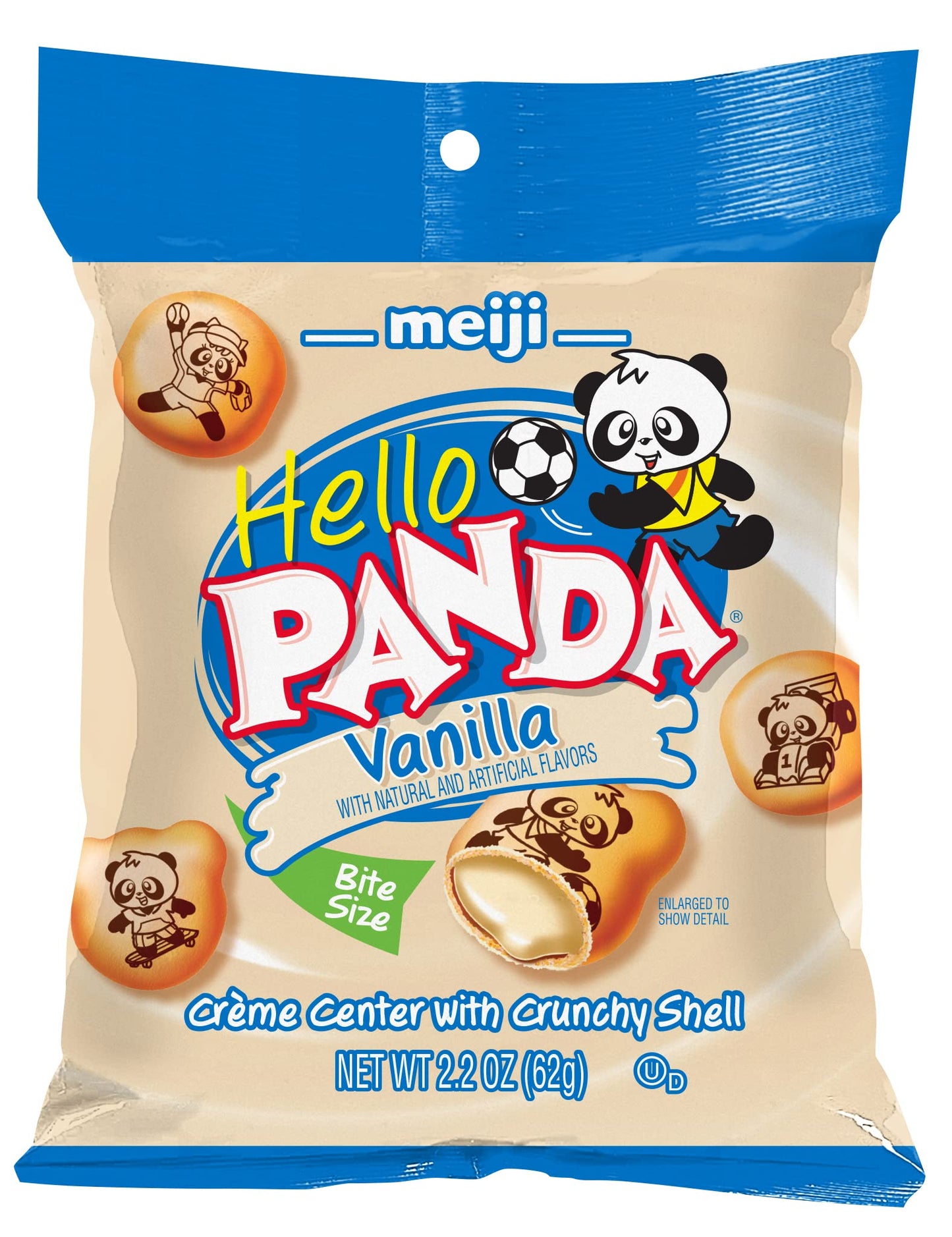 Meiji Hello Panda Cookies, Vanilla Crème Filled - 2.2 Oz, Pack Of 6 - Bite Sized Cookies With Fun Panda Sports
