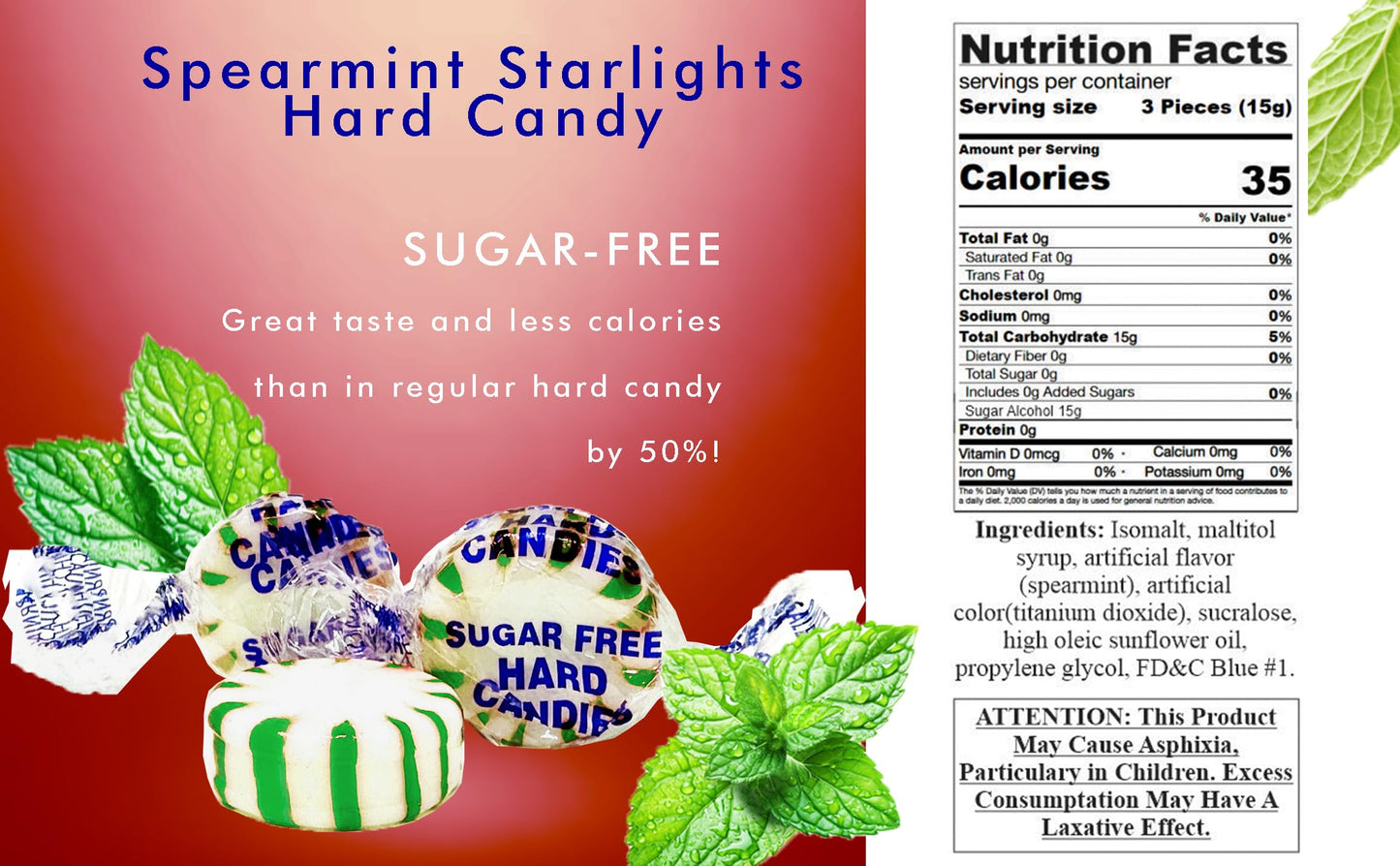 Sweetgourmet Sugar-Free Spearmint Starlight Bulk Arcor Hard Candy | 2 Pounds