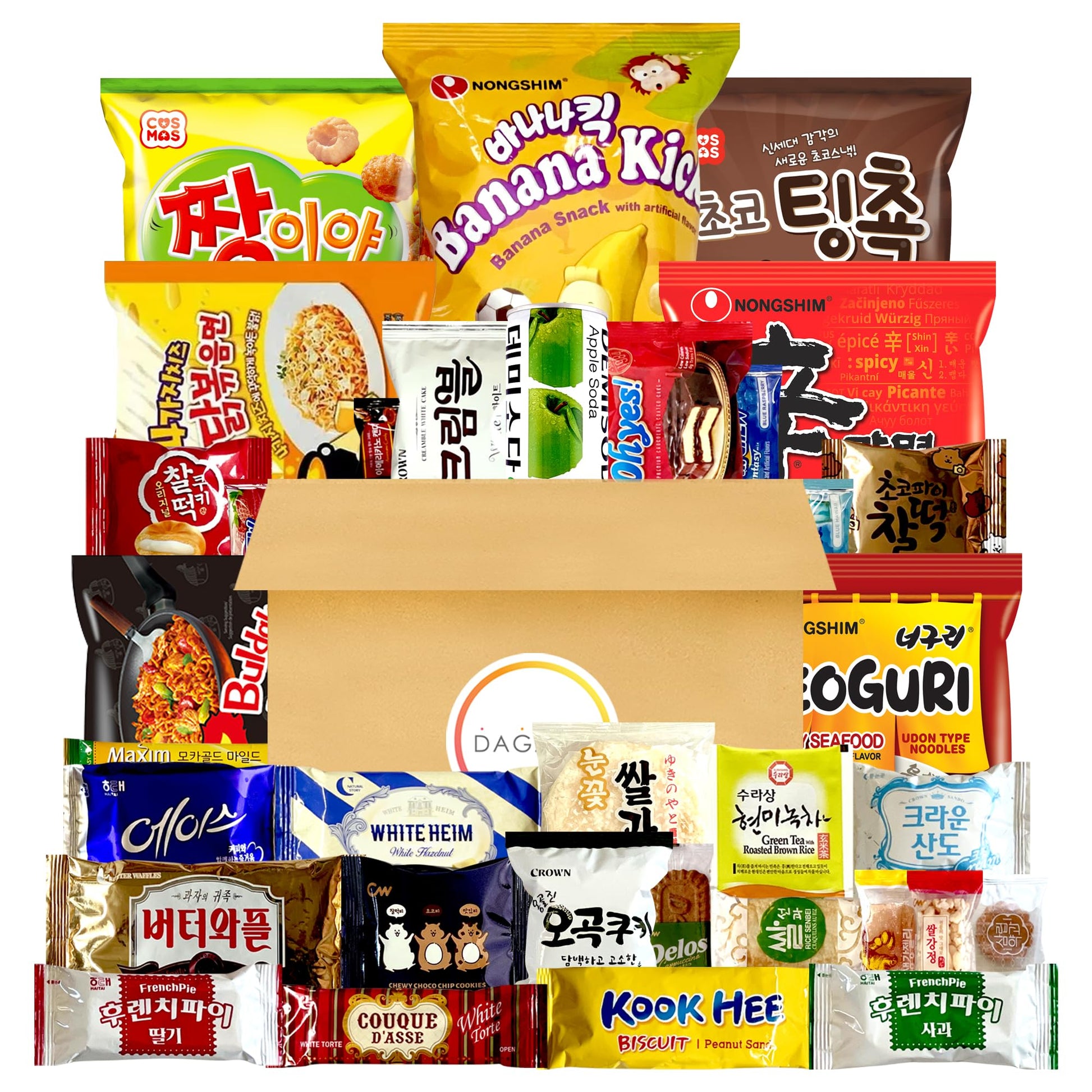 Dagaon Top-Grade Korean Snack Box 34 Count - Scflavor Blendptious Korean Snacks And Foods Including Chips  Biscuits  Cookies  Pies  Candies  Drinks  Ramen Noodles. Variety Korean Snacks For Any Occasions  Gifts And Everyone.