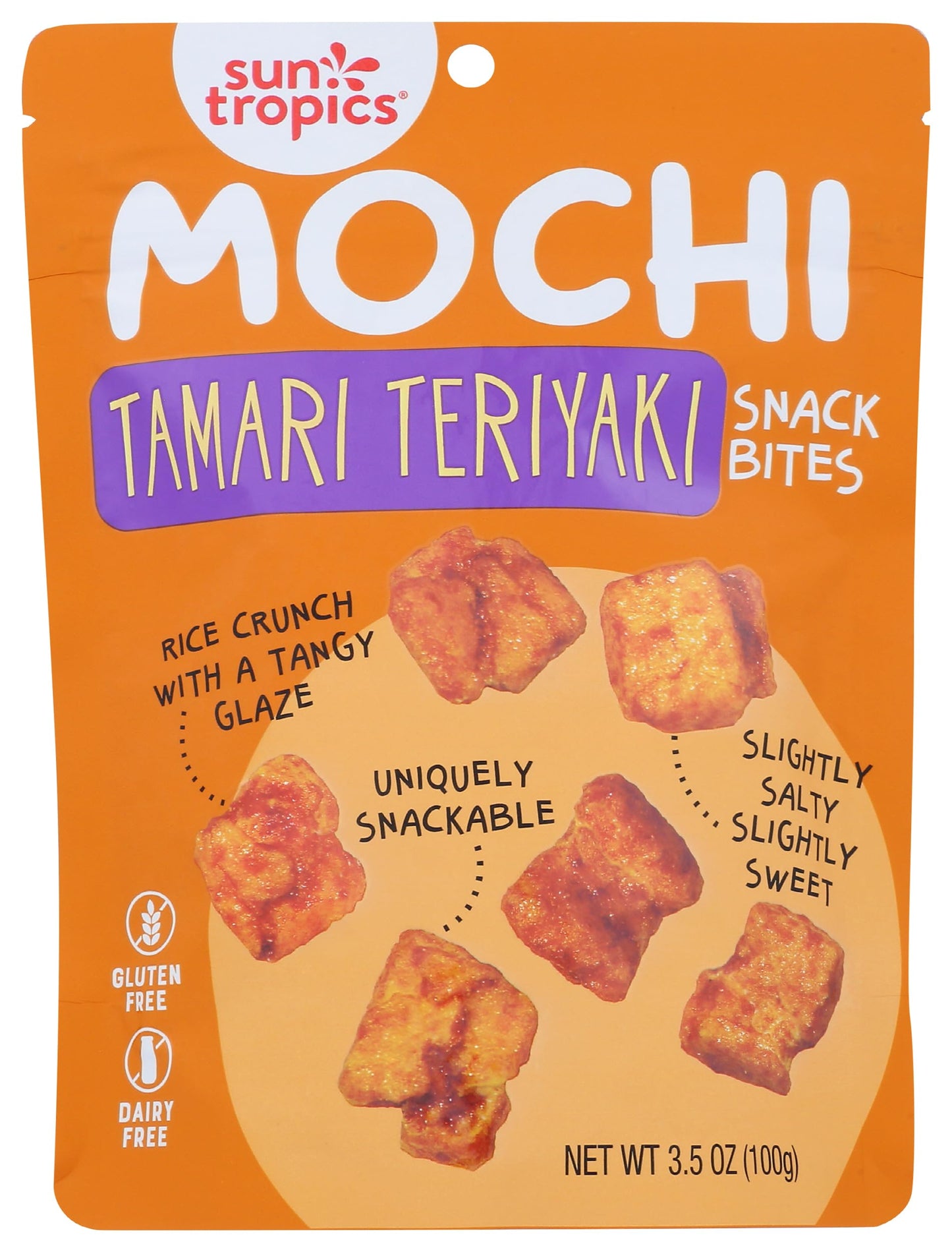 Sun Tropics Mochi Snack Bites, Tamari Teriyaki, 3.5 Oz (1 Pack), Gluten Free, No Msg Added, Dairy Free, Crunchy Snack