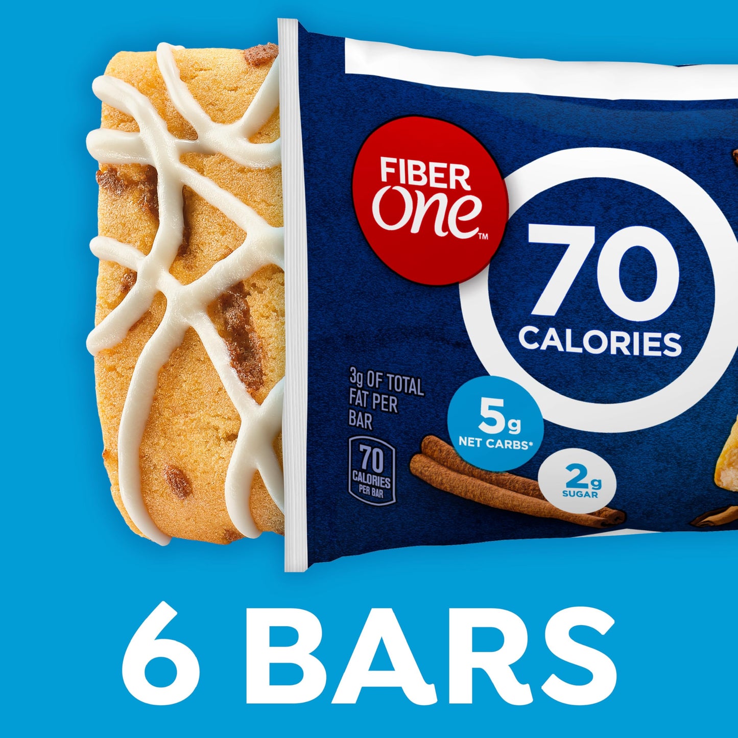 Fiber One Soft-Baked Bars, Cinnamon Coffee Cake, 6 Count (Pack of 8), 70 Calories Each, 5.34 oz Total
