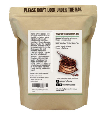 Anthony's Organic Espresso Baking Powder, 5 oz - Gluten Free, Non-GMO, Enhances Chocolate Flavor for Baking