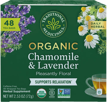 Traditional Medicinals Tea, Organic Chamomile & Lavender, Stress Relief, 48 Tea Bags